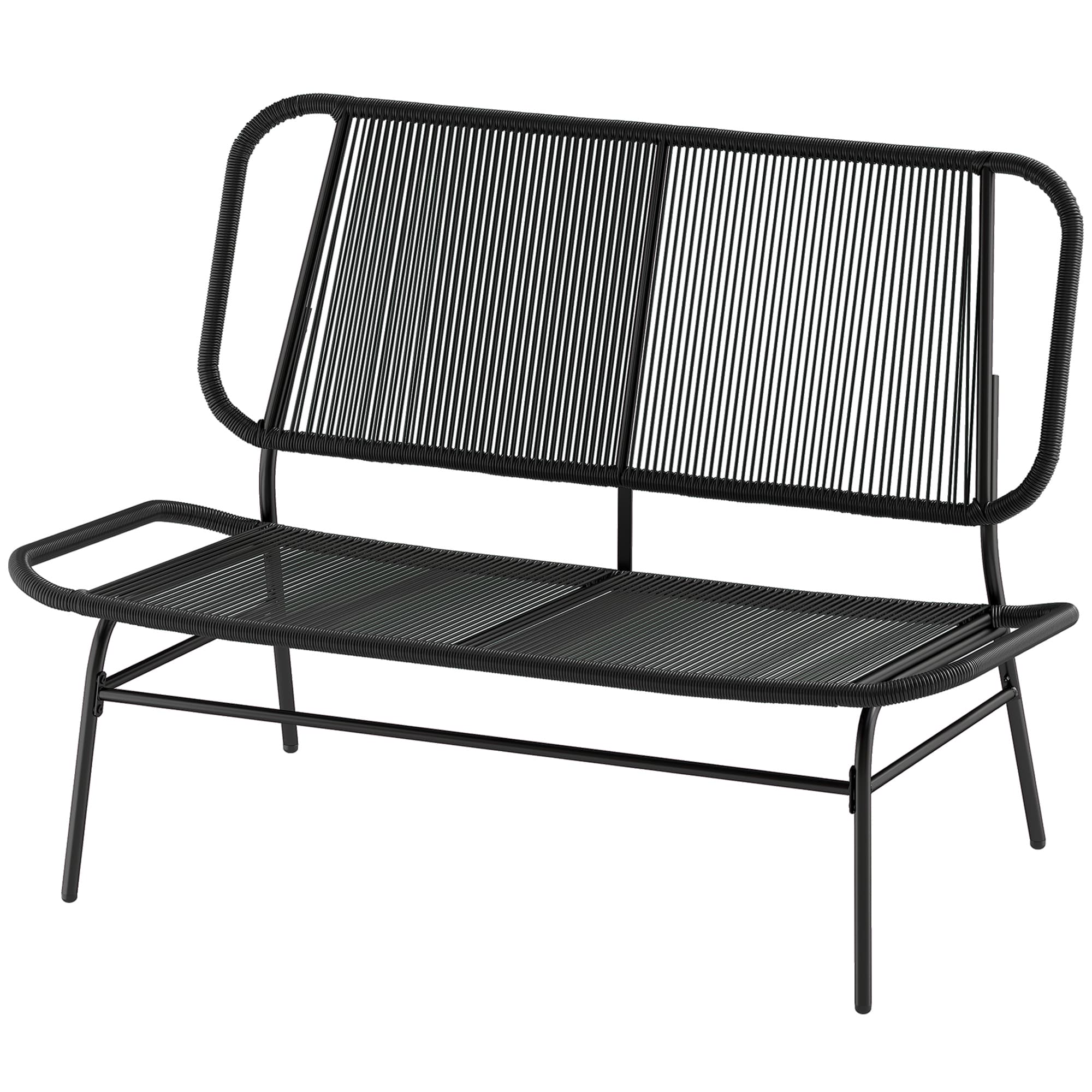 Outsunny Canapé d'extérieur en rotin 2 places avec assise et dossier tressés en rotin Structure en acier Charge 240 kg Noir