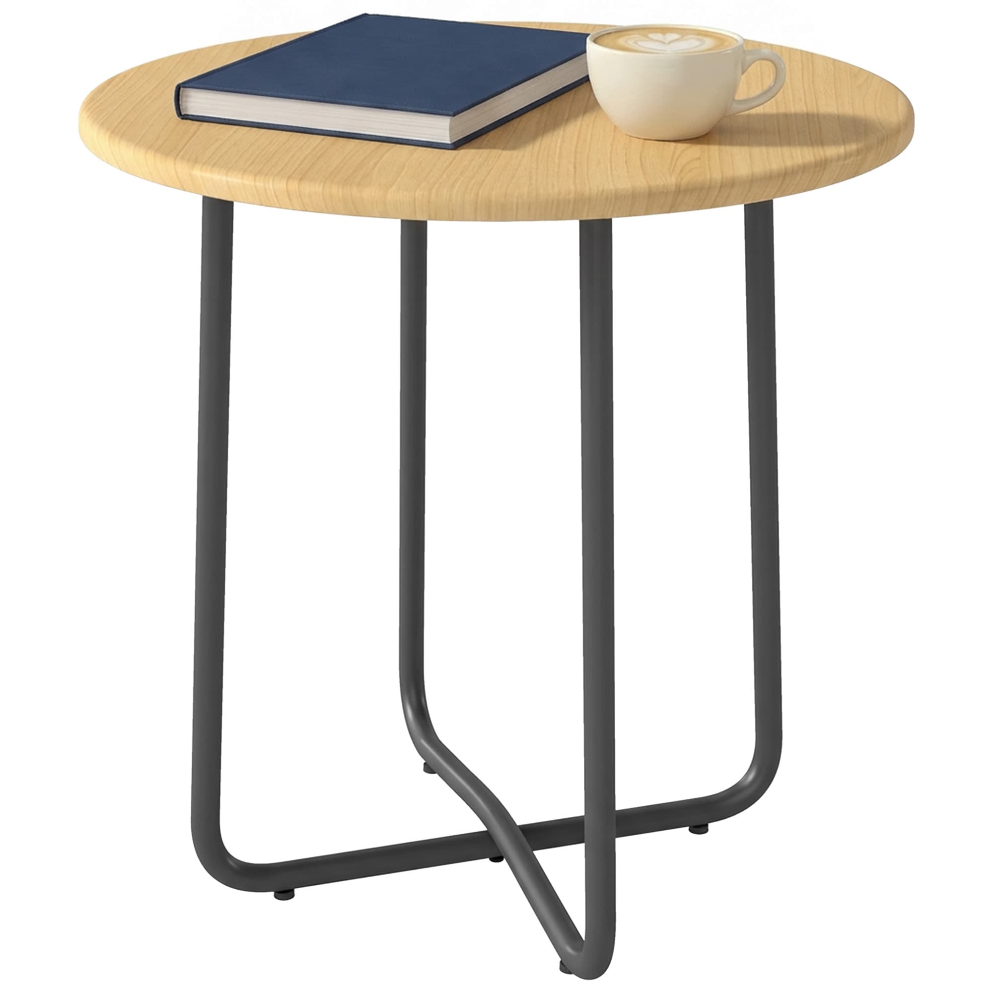 Outsunny Table de jardin Ø48 cm, table de balcon résistante aux intempéries en métal, table ronde pour jardin terrasse balcon Bois naturel