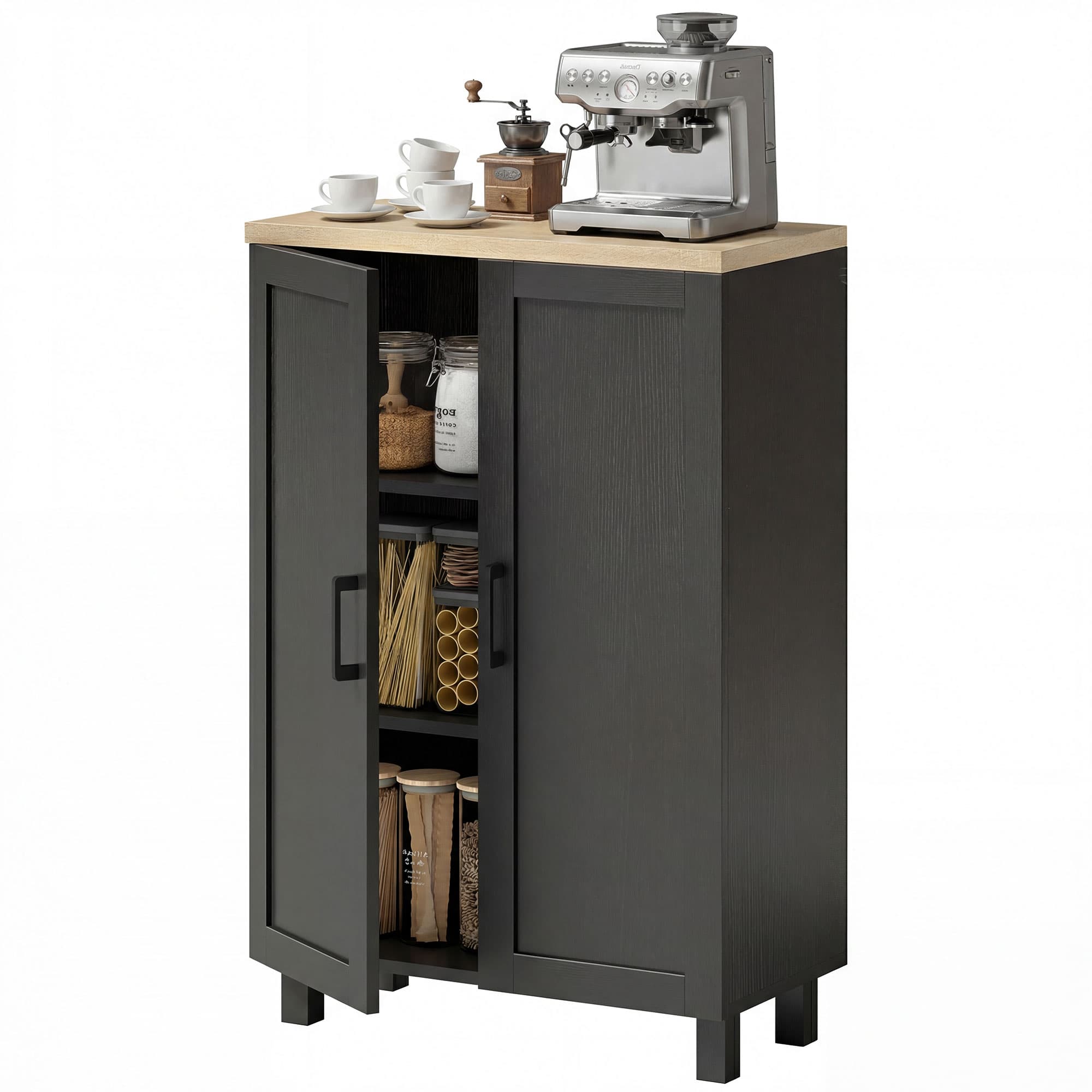 HOMCOM Buffet de Salon Étroit 2 Portes Armoire de Cuisine avec Étagère Réglable pour Entrée 60x30x90 cm Noir