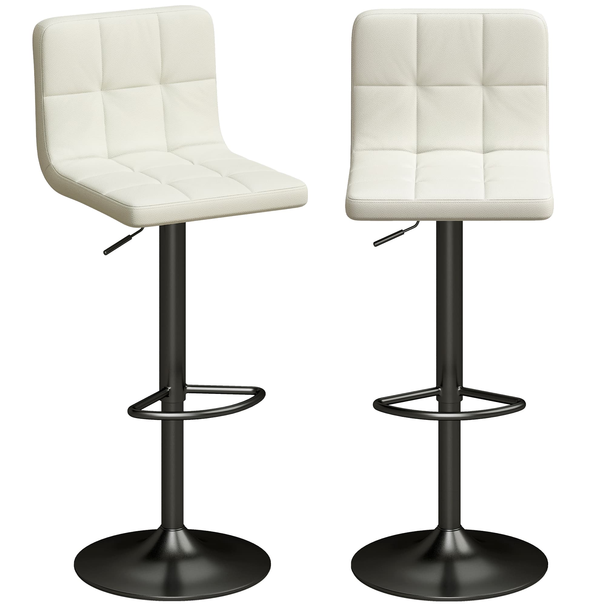 HOMCOM Lot de 2 Tabourets de Bar Réglables avec Repose-pieds, en Cuir PU et Acier, 39.5x44x88-110 cm, Crème