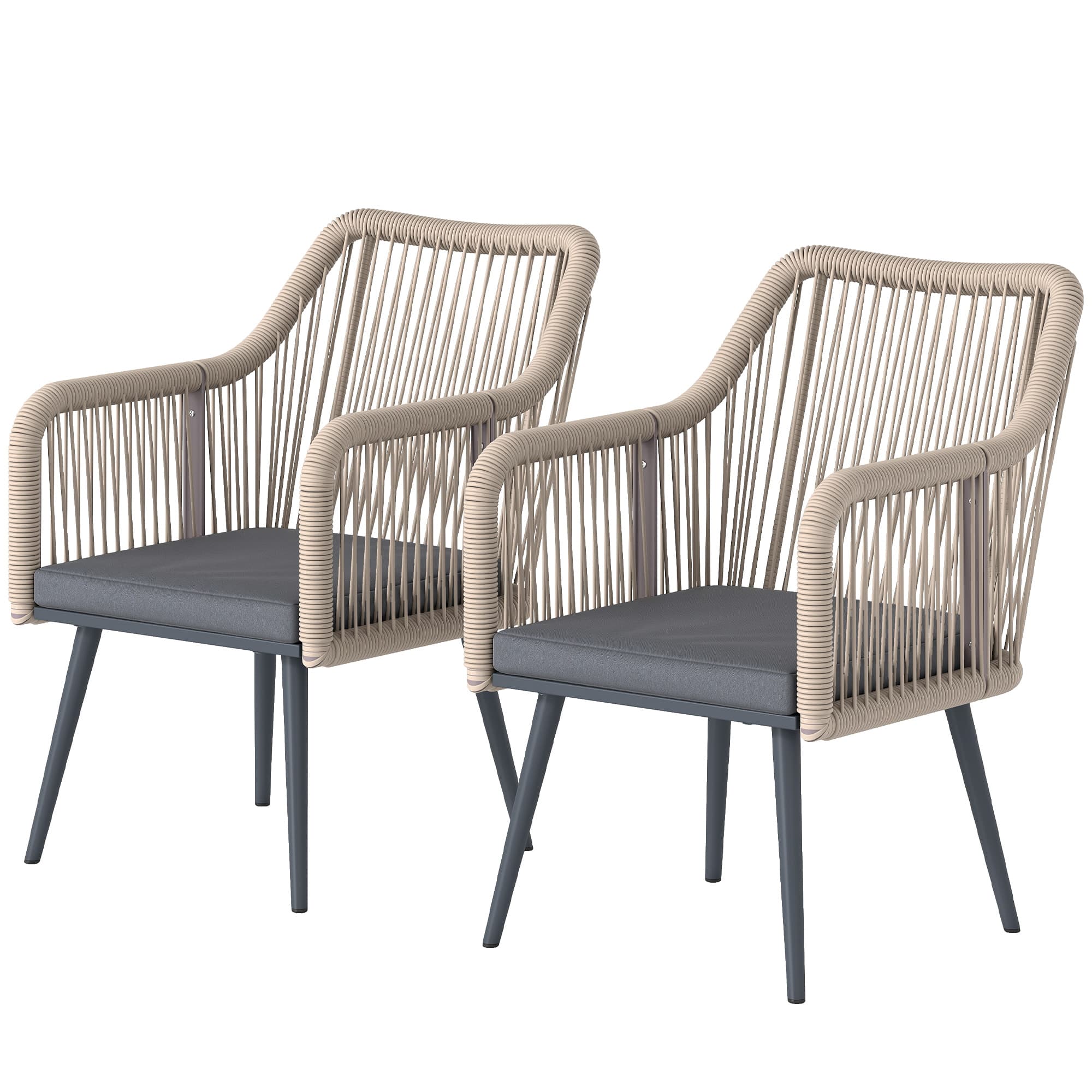 Outsunny Set 2 Chaises de Jardin avec Coussins et Accoudoirs, en Acier et Rotin PE, 54x65x80 cm, Gris foncé