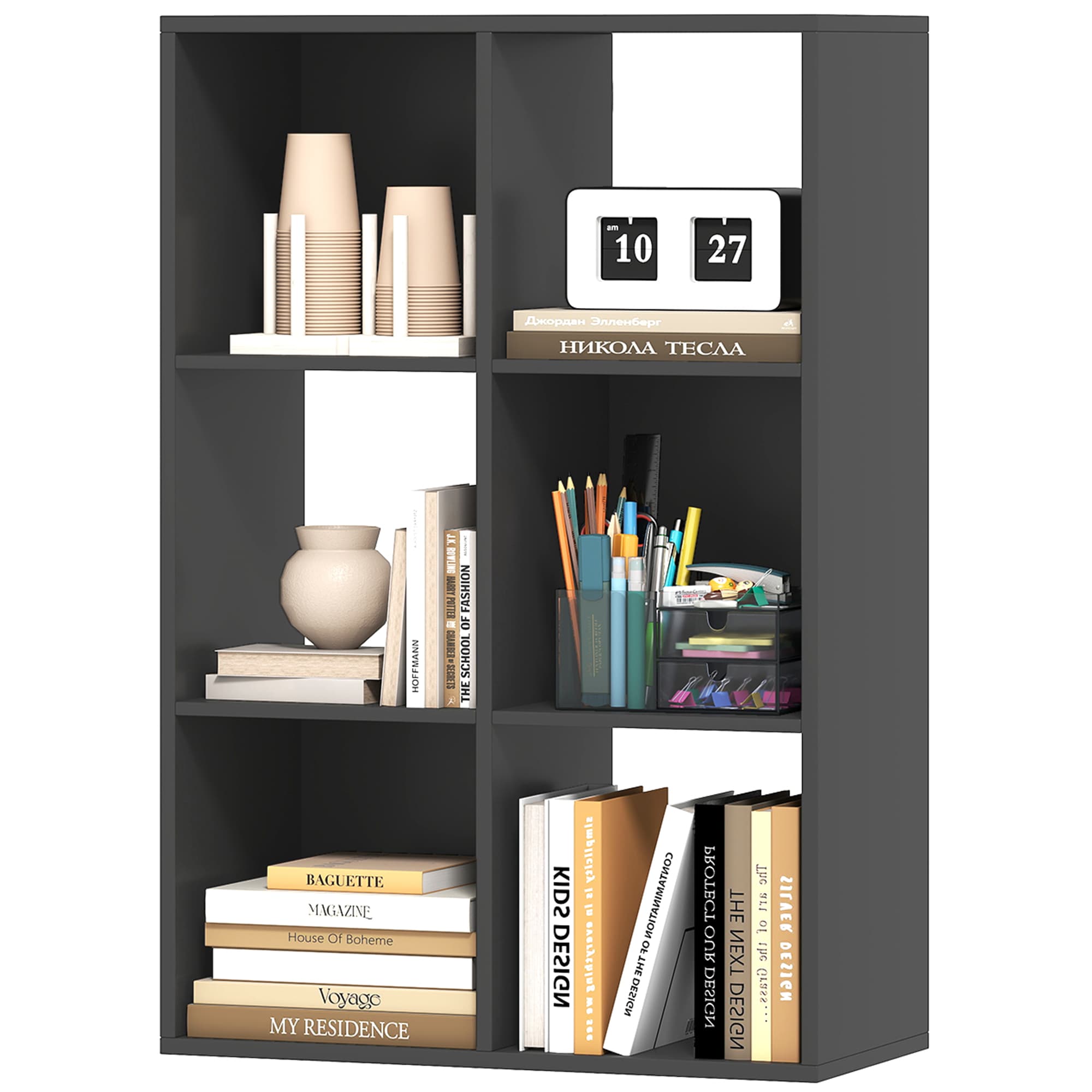 HOMCOM Bibliothèque à cubes avec 6 étagères porte-objets en bois au design rustique, 61,5x29,5x91,5 cm, Noir