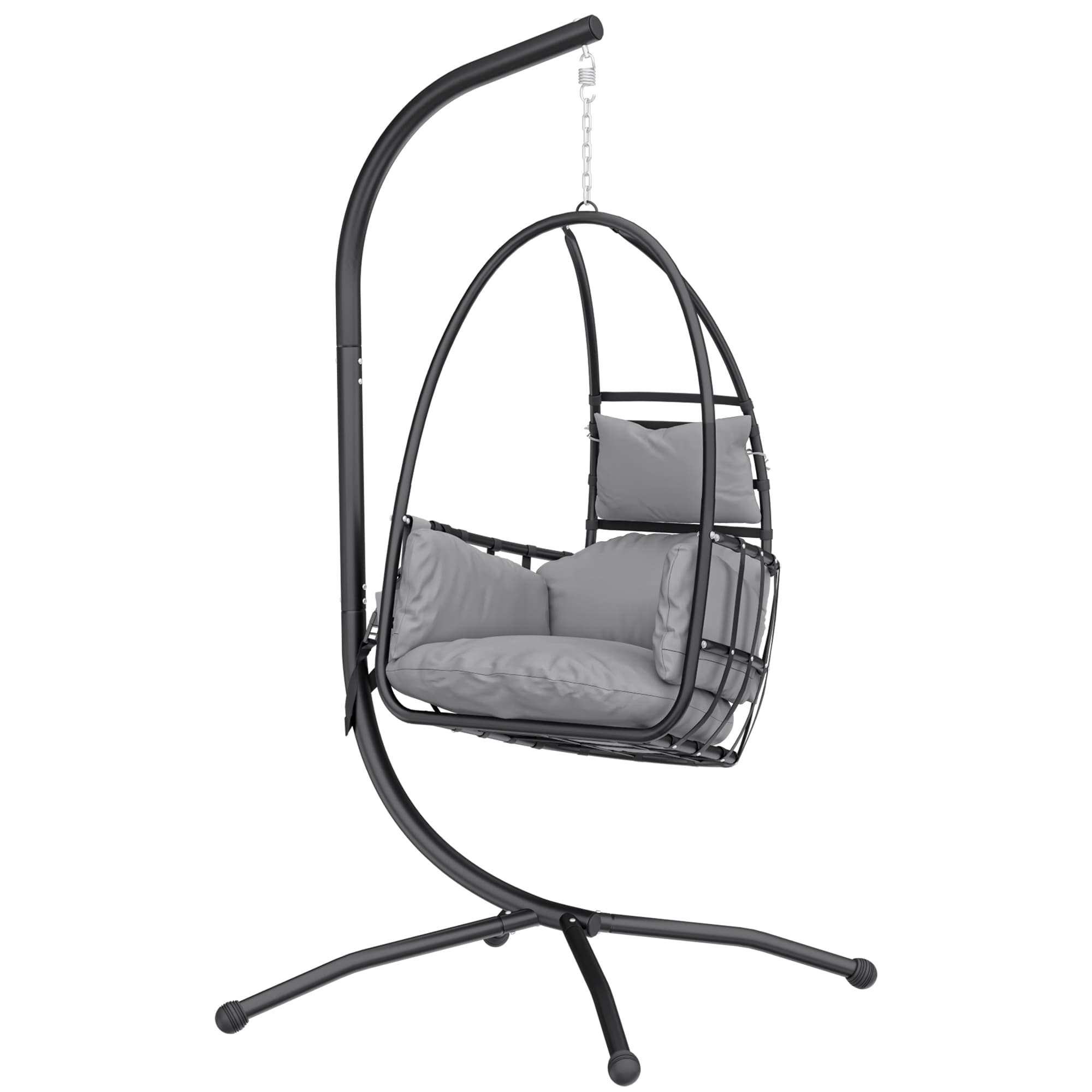 Outsunny Fauteuil suspendu œuf avec support nacelle pliable appui-tête coussin poche latérale charge 120 kg gris foncé
