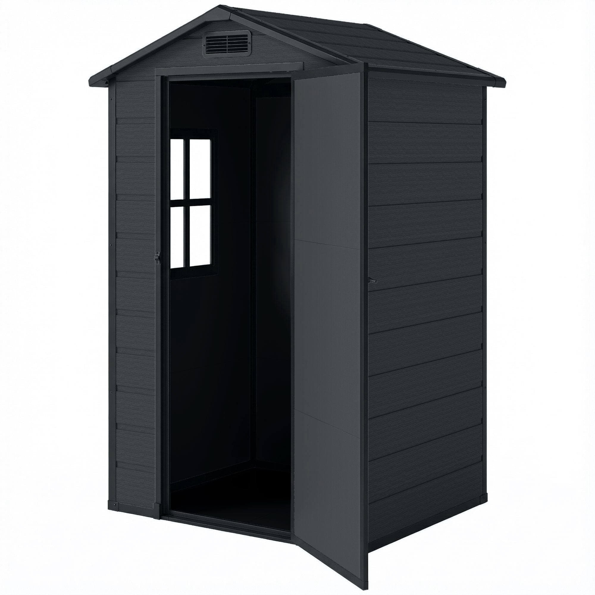 Outsunny Abri à Outils à 2 Entrées avec Fenêtres et Aérations, en PP et Aluminium, 128x104x196 cm, Gris foncé