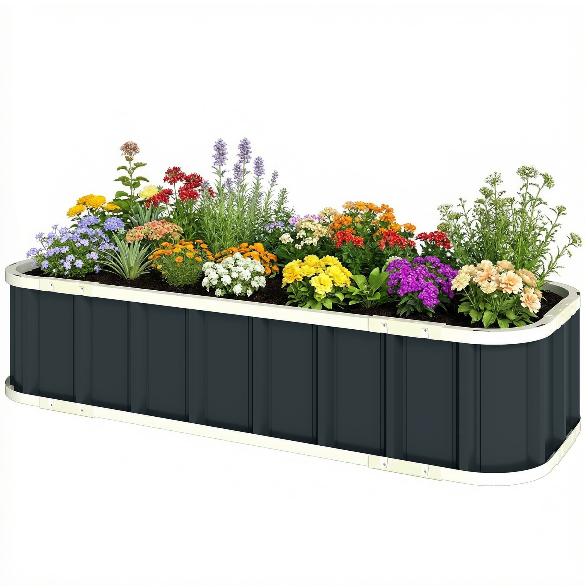 Outsunny Bac surélevé en acier, jardinière avec fermetures à clic Bord plié 136 x 52 x 31 cm Gris foncé