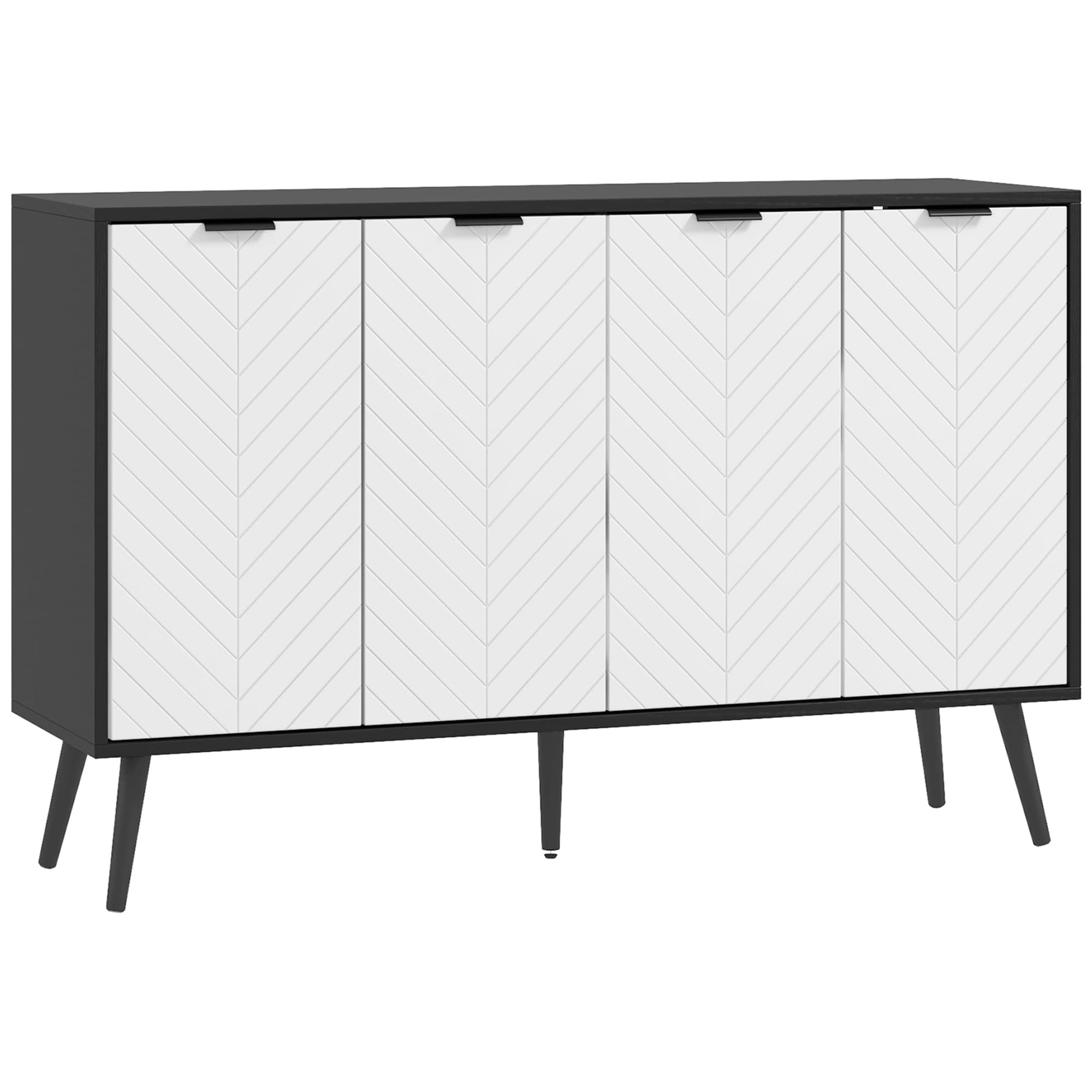 HOMCOM Buffet 4 Portes Buffet de Salon Étagères Réglables Pieds en Bois pour Cuisine Blanc et Noir 120x35x77,4 cm