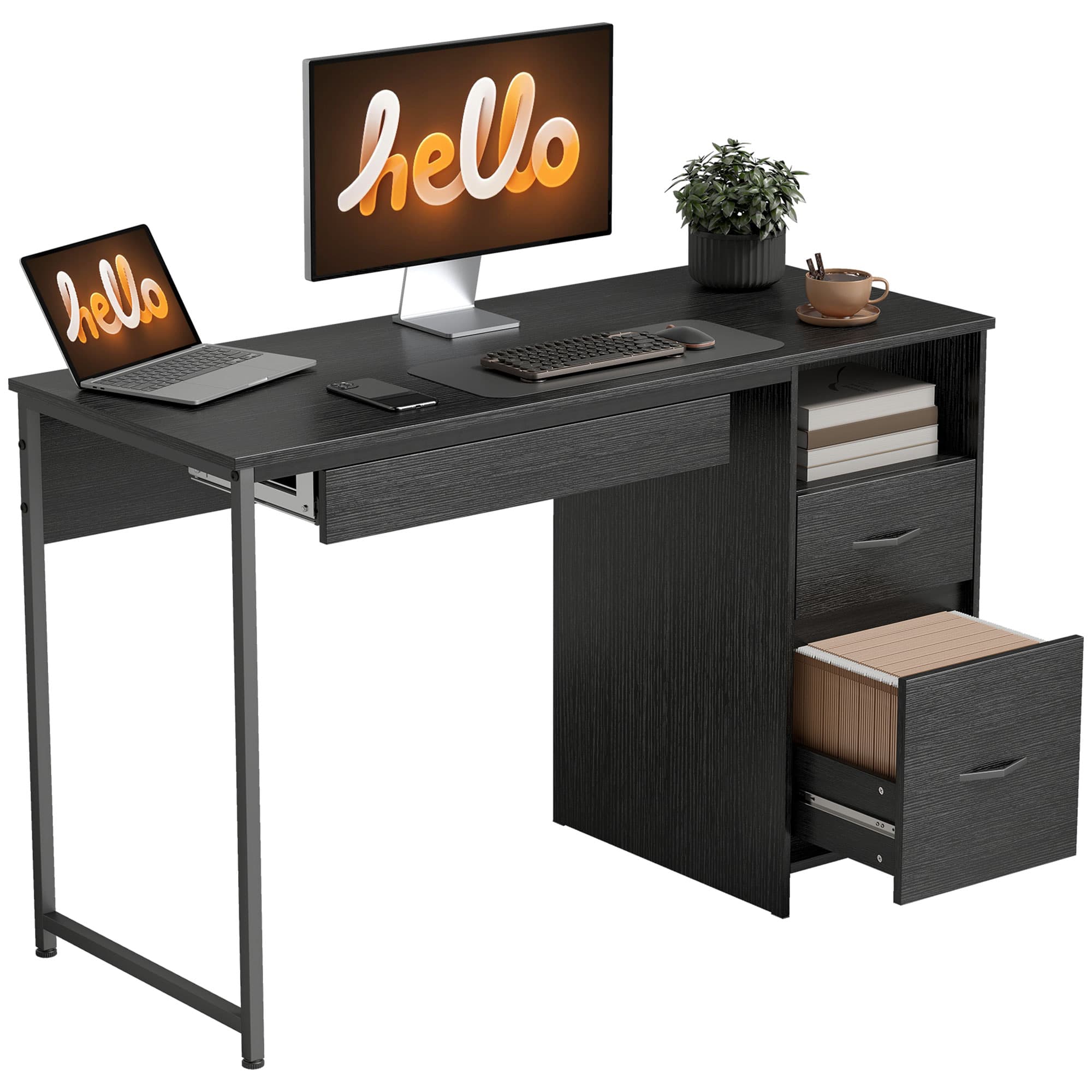 HOMCOM Bureau de travail Table ordinateur gain de place, 120x52.3 cm, Noir
