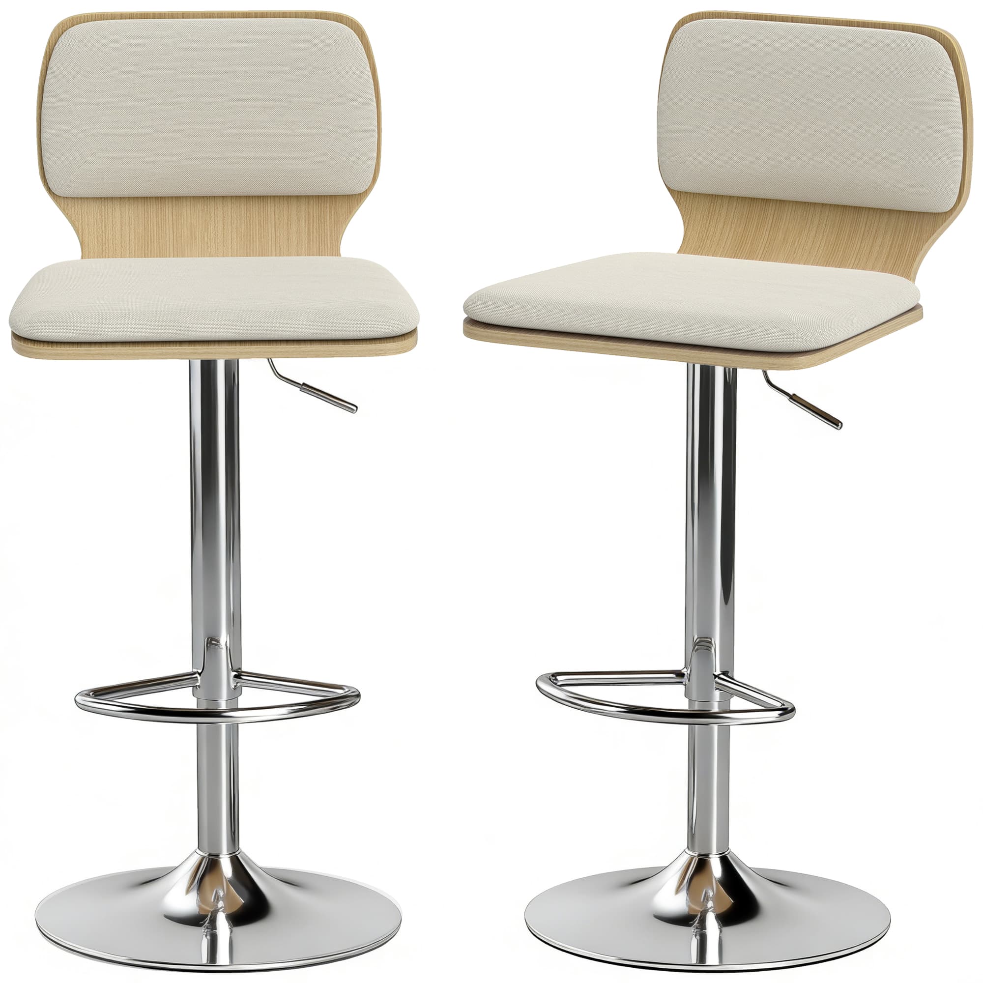 HOMCOM Lot de 2 tabourets hauts de cuisine rotatifs à 360° réglables en hauteur 81-102 cm revêtus lin beige