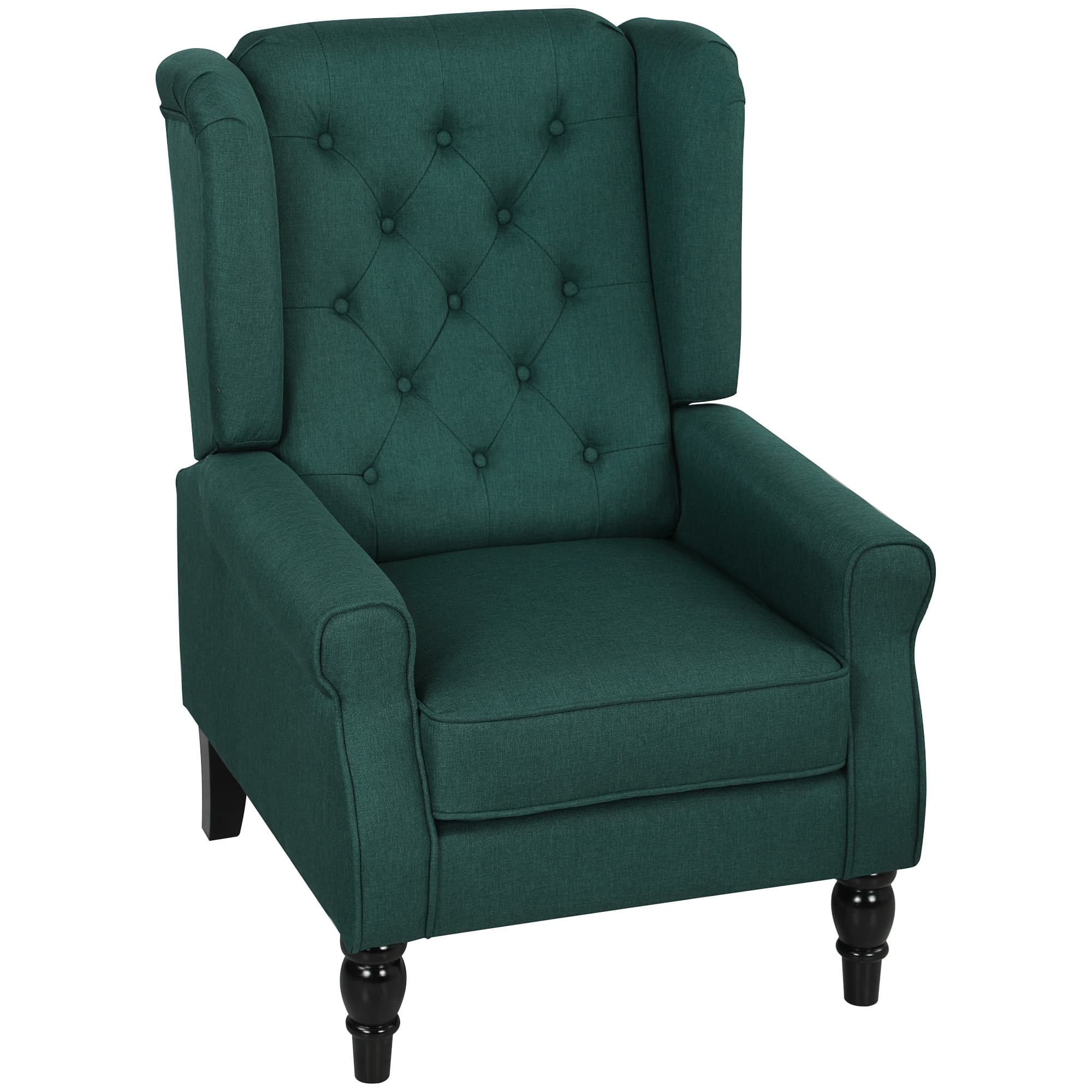 HOMCOM Fauteuil à oreilles élégant, épais rembourré, housse amovible, 74 x 86 x 102 cm, Vert foncé