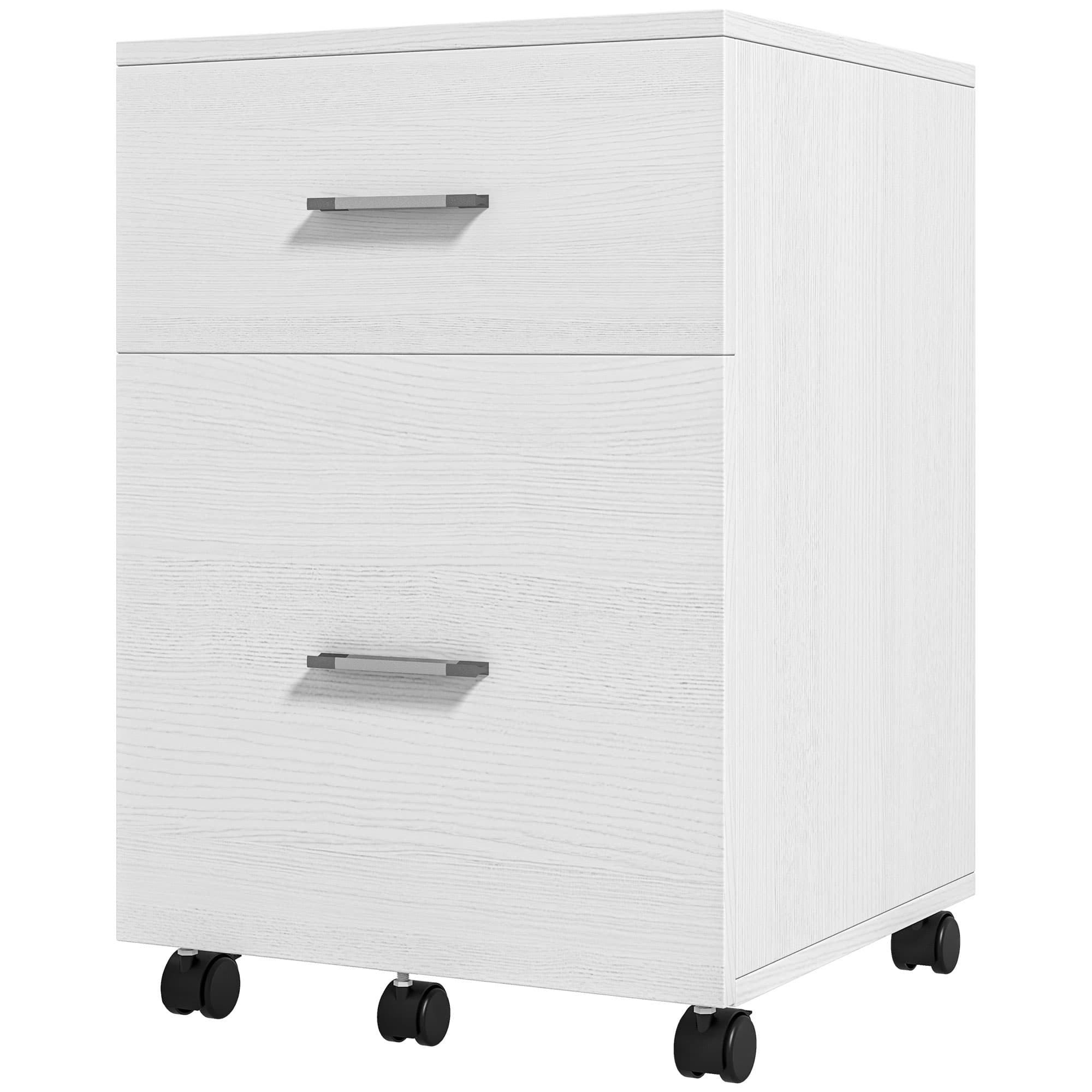 HOMCOM Caisson de Bureau 2 Tiroirs Roulettes Meuble Classeur Mobile pour Dossiers A4 ou Format Lettre 39,5x39x58,5 cm Blanc