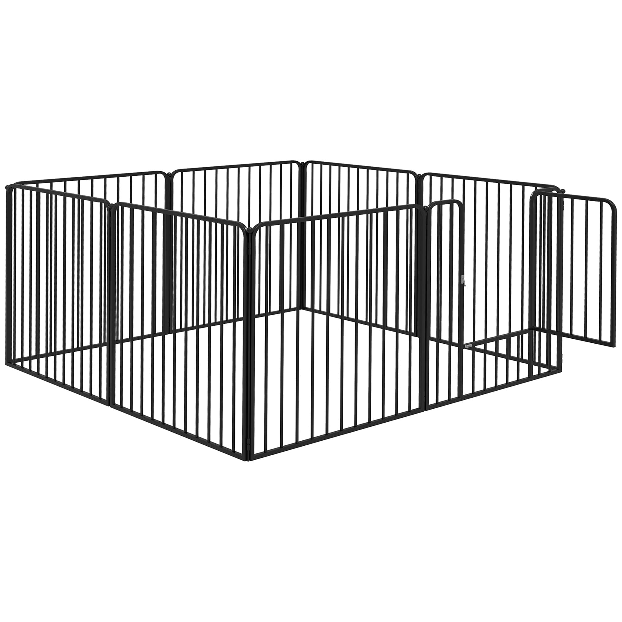 PawHut Enclos pour Chiens à 8 Panneaux Modulables Intérieur et Extérieur avec 9 Piquets, en Acier, 164x164x80 cm, Noir