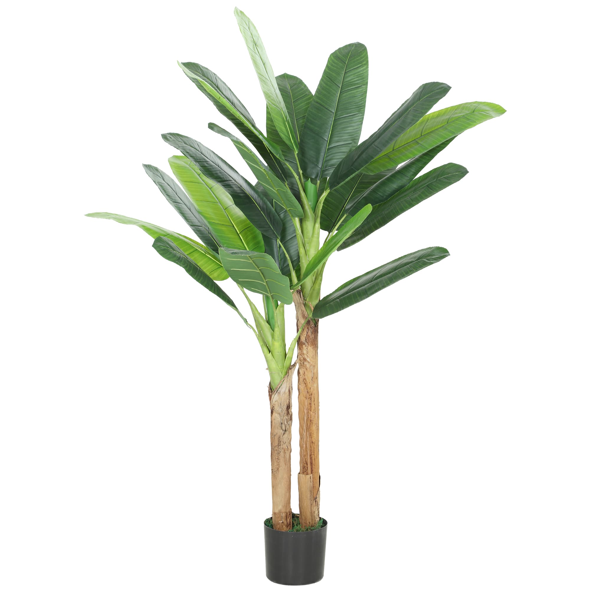 HOMCOM Arbre bananier artificiel 150 cm plante artificielle décorative avec pot et 2 troncs pour maison bureau salon vert