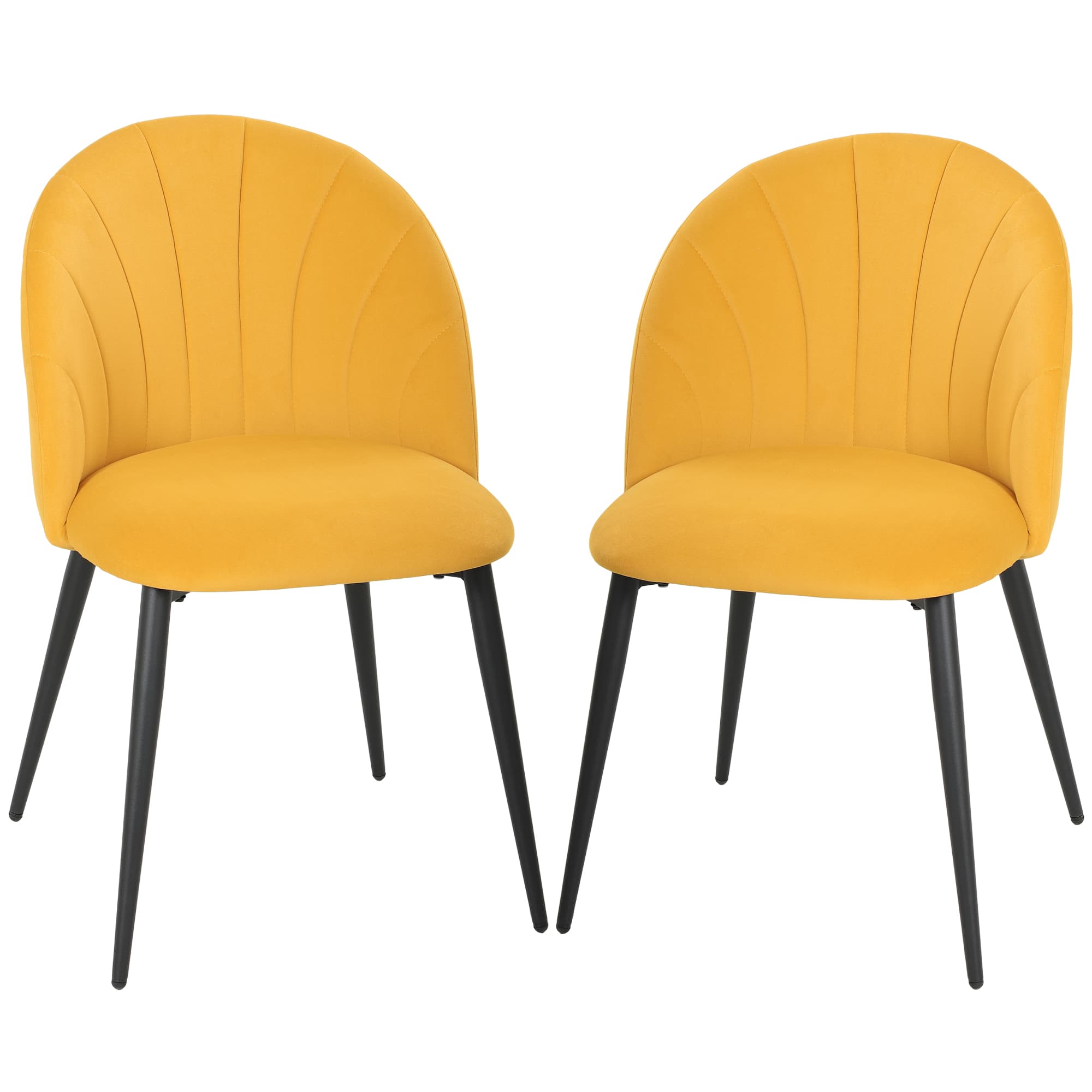 HOMCOM Lot de 2 Chaises de Salle à Manger Rembourrées avec Dossier Coquillage en Velours, 52x55x79 cm, Jaune
