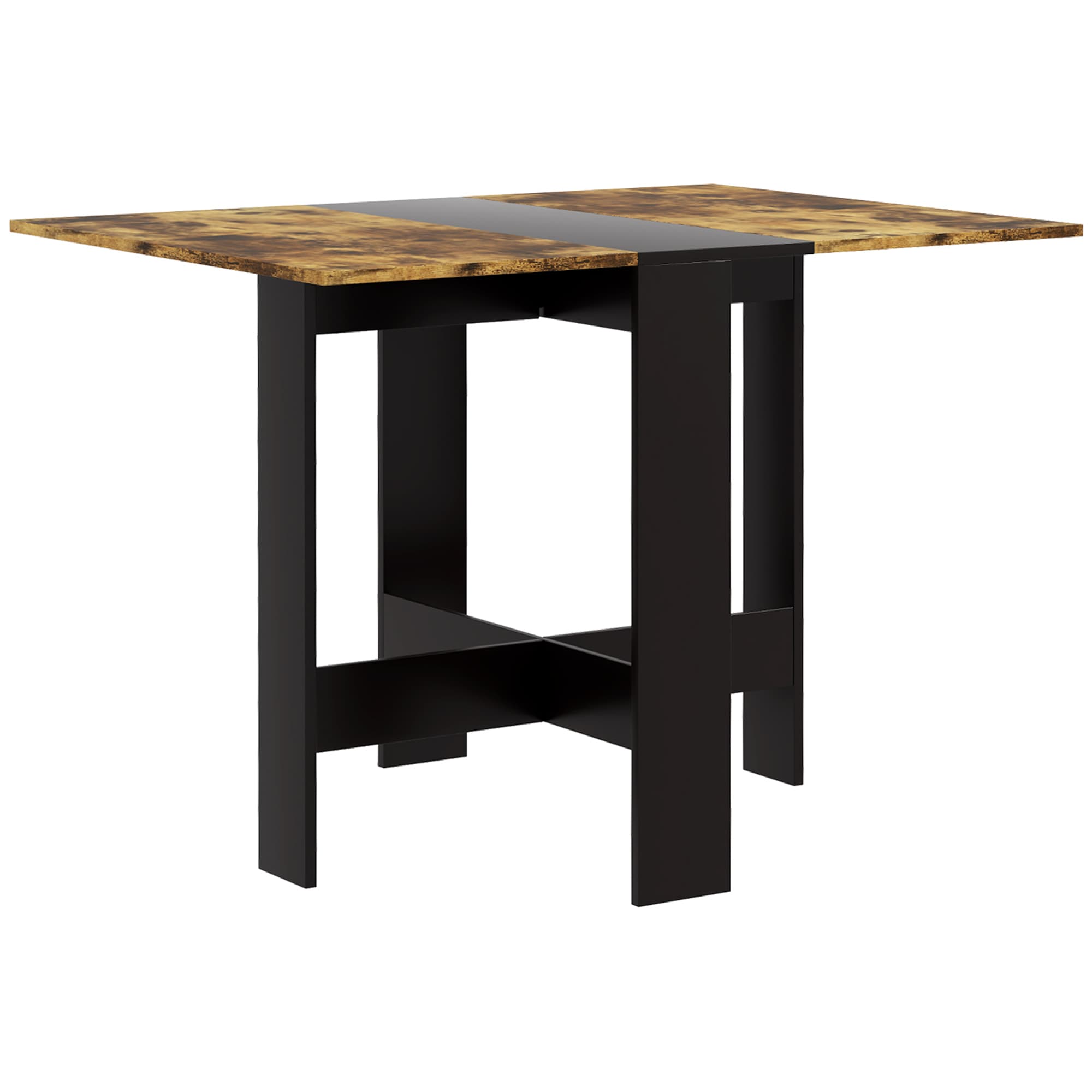 HOMCOM Table pliante de salle à manger Table de cuisine avec ailes rabattables pour petit espace 103x76x73,5 cm Noir et Brun Rustique