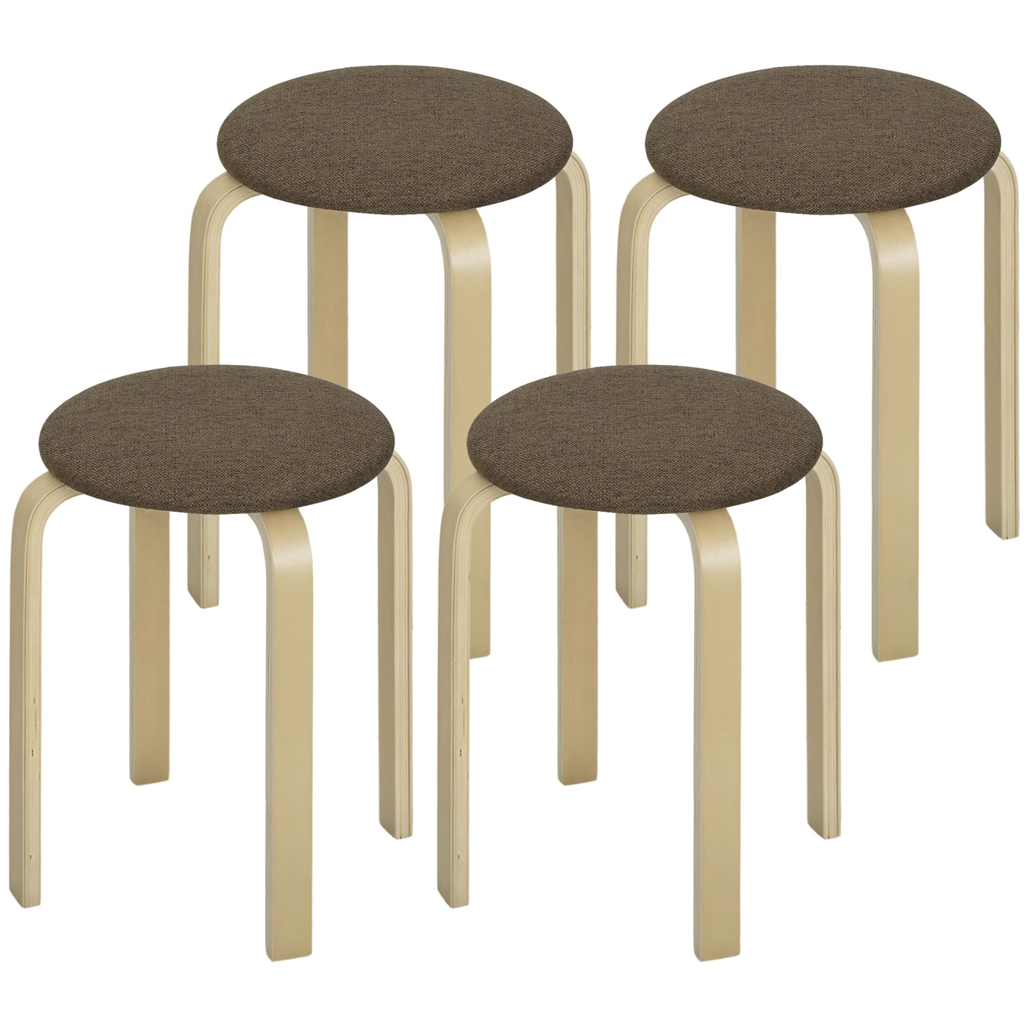 HOMCOM Tabourets rembourrés lot de 4, empilables, surface laquée, pieds en bois, Brun