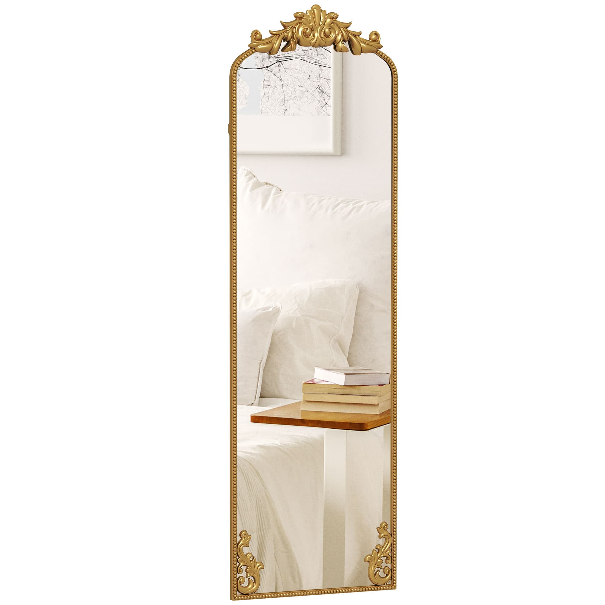 HOMCOM Miroir sur pied pleine longueur style baroque 50x160 cm Or