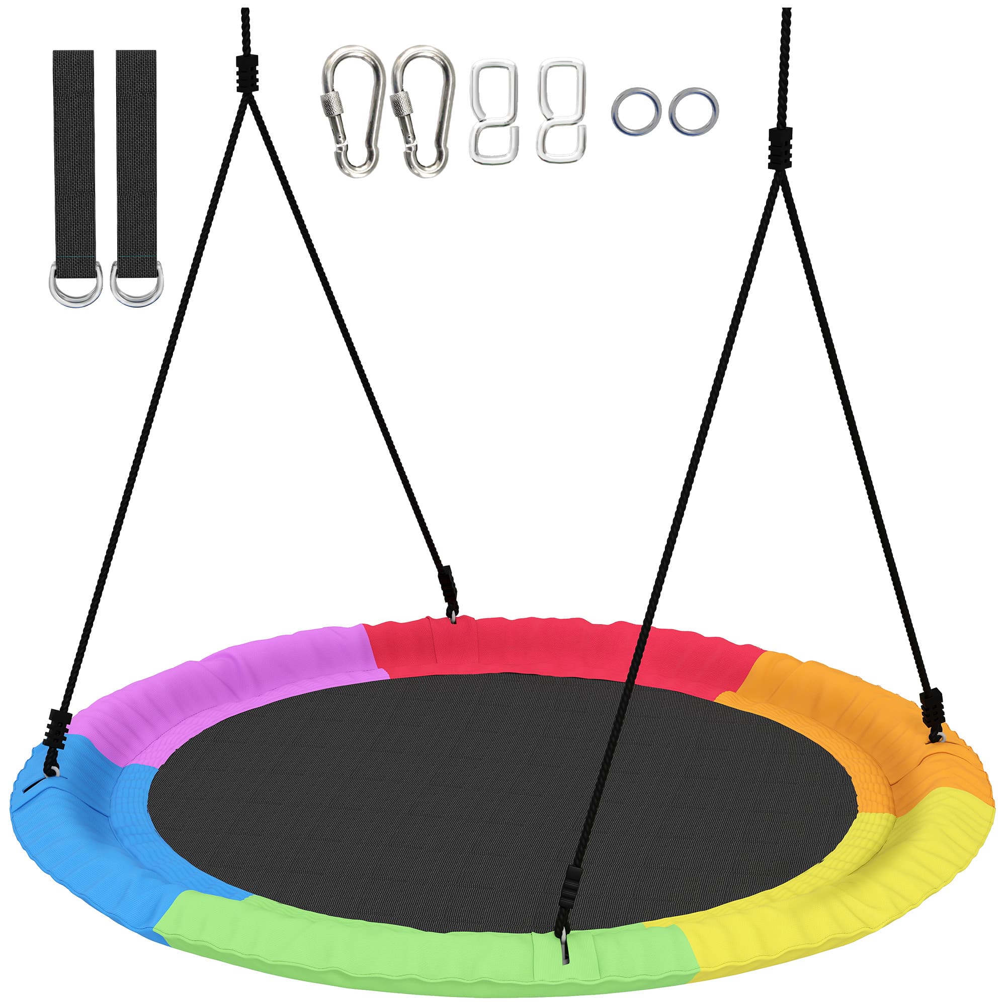 AIYAPLAY Balançoire-nid réglable Balançoire suspendue Ø 120 cm jusqu'à 300 kg pour enfants de 3-8 ans, 120 x 120 x 180 cm Multicolore