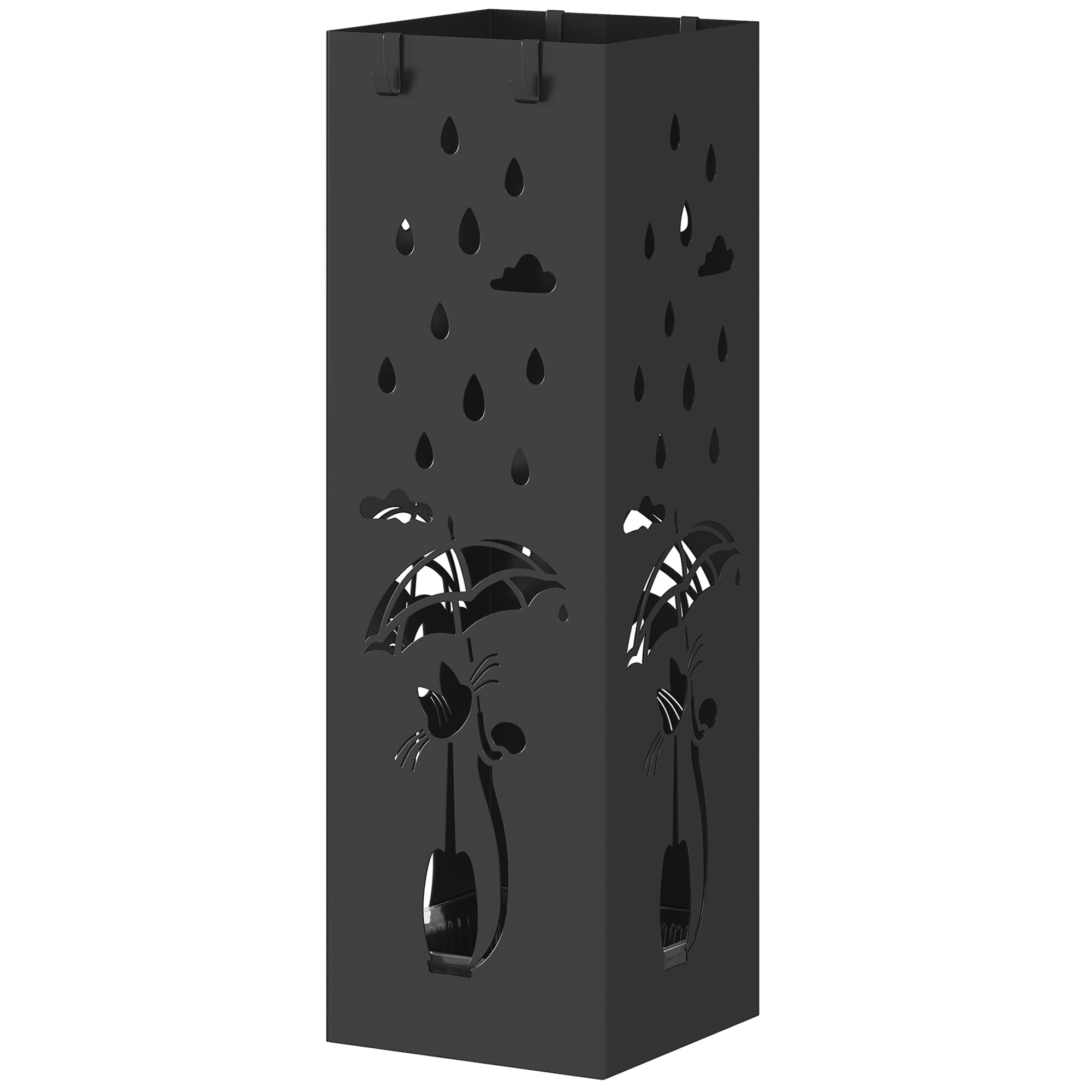 HOMCOM Porte-parapluie carré avec bac, 15.5x15.5x49 cm, Noir