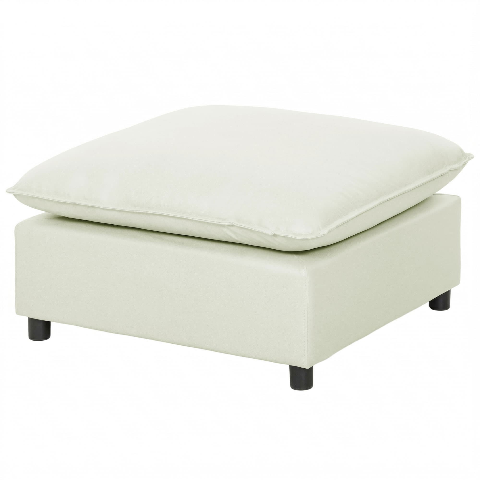 HOMCOM Pouf moderne en tissu, ottomane avec pieds en plastique pour salon et chambre, 75 cm, blanc crème