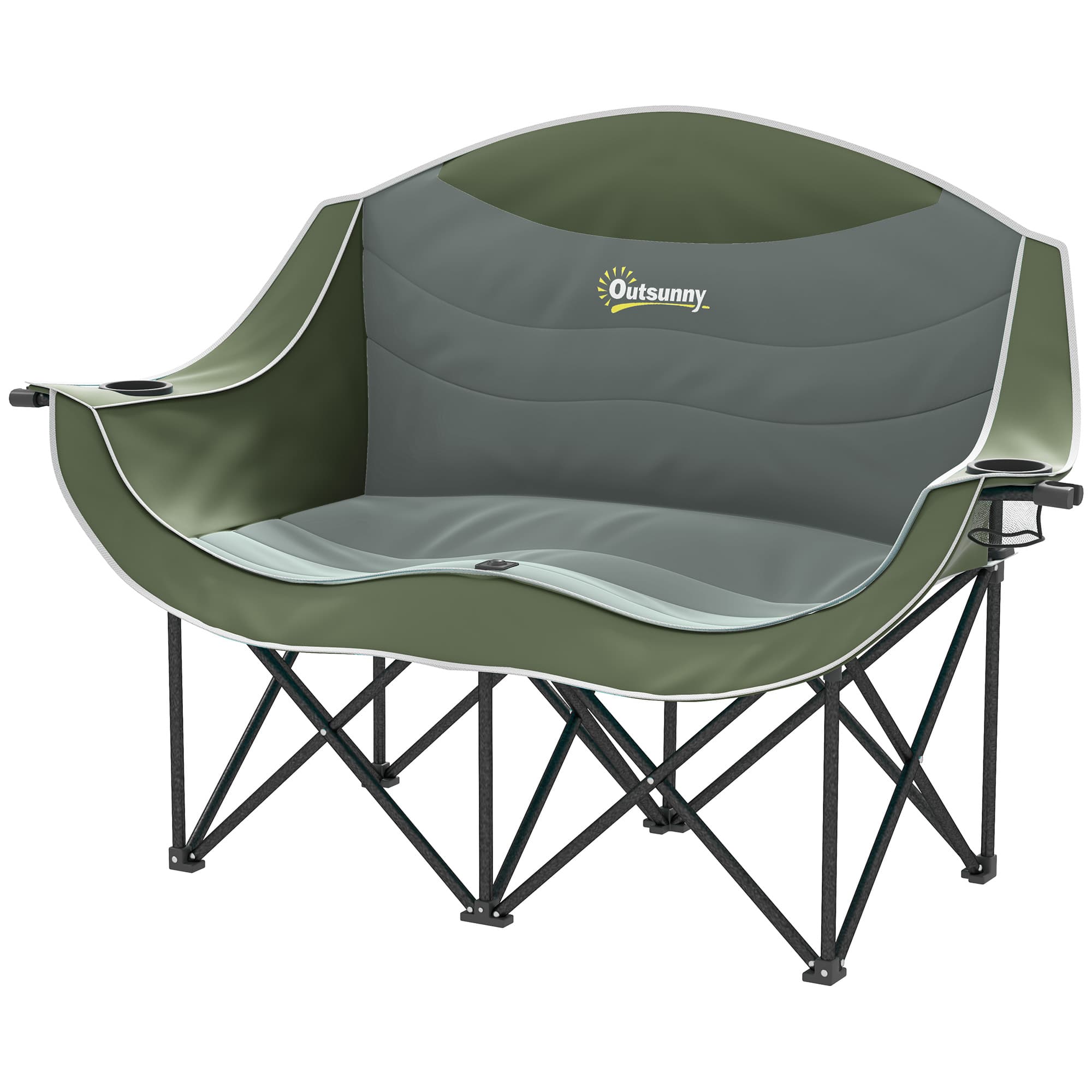 Outsunny Chaise pliante 2 places chaise de camping pliable avec porte-boissons housse de transport charge jusqu'à 250 kg Vert