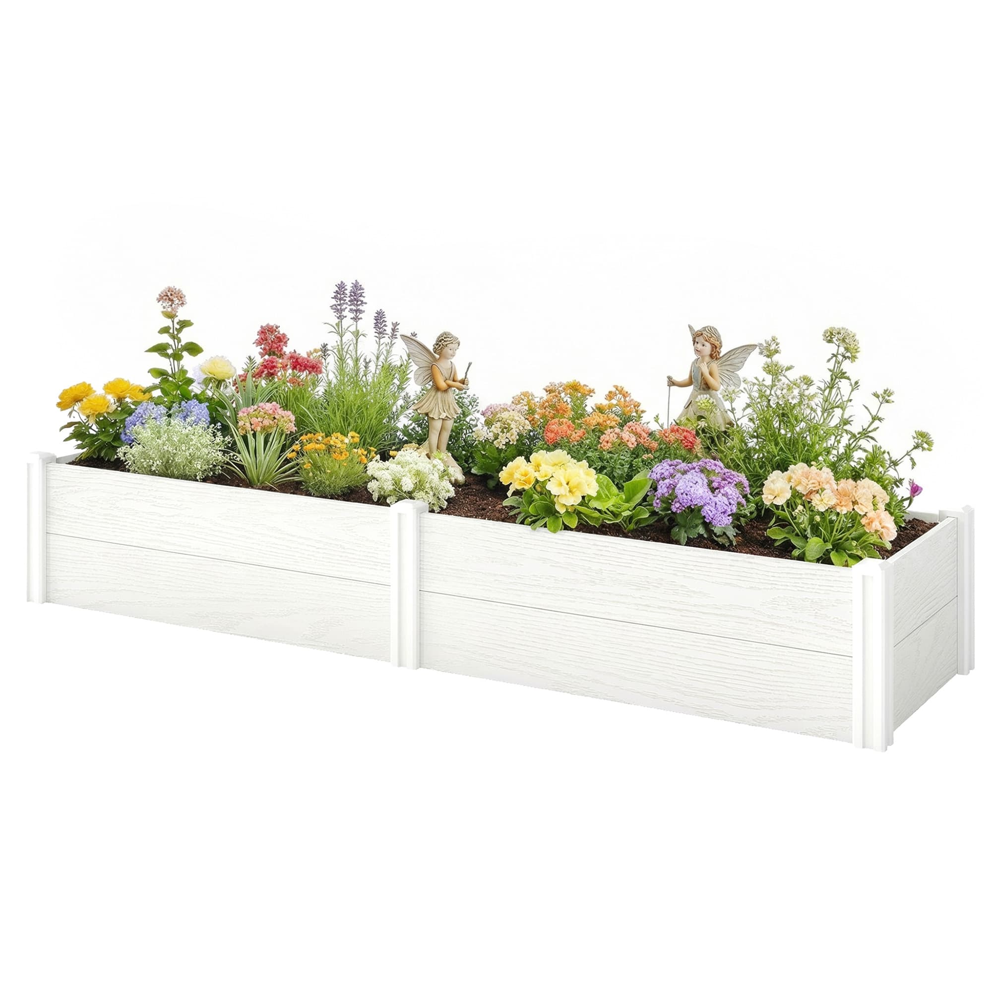 Outsunny Bac surélevé en plastique, emboîtable, bac de plantation avec montage sans outils 197 x 54 x 33 cm Blanc