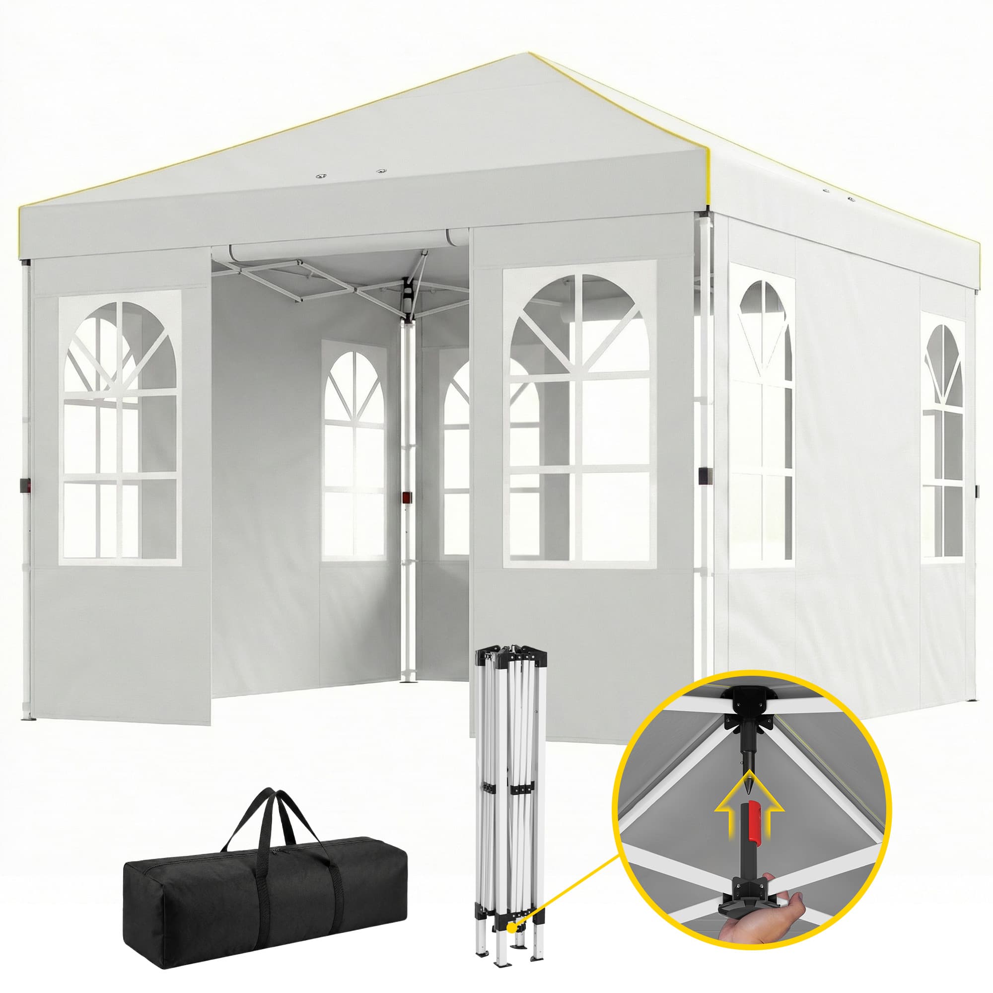 Outsunny Tonnelle pliante 3x3 m Pop-up avec UPF50+ 4 parois amovibles Hauteur réglable et sac de transport Blanc