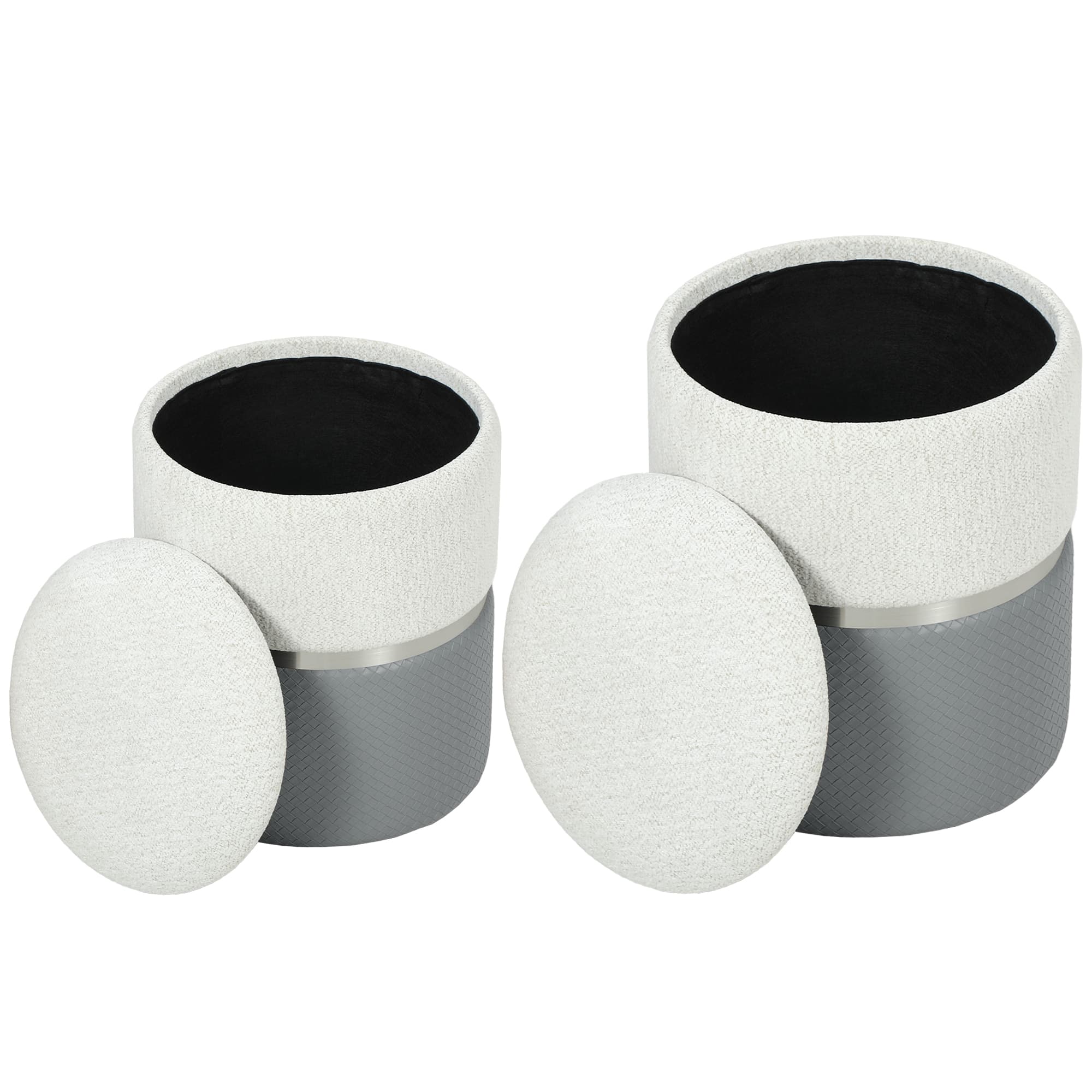 HOMCOM Jeu de 2 poufs de rangement revêtus en chenille et PU assise rembourrée pour couloir chambre gris et crème
