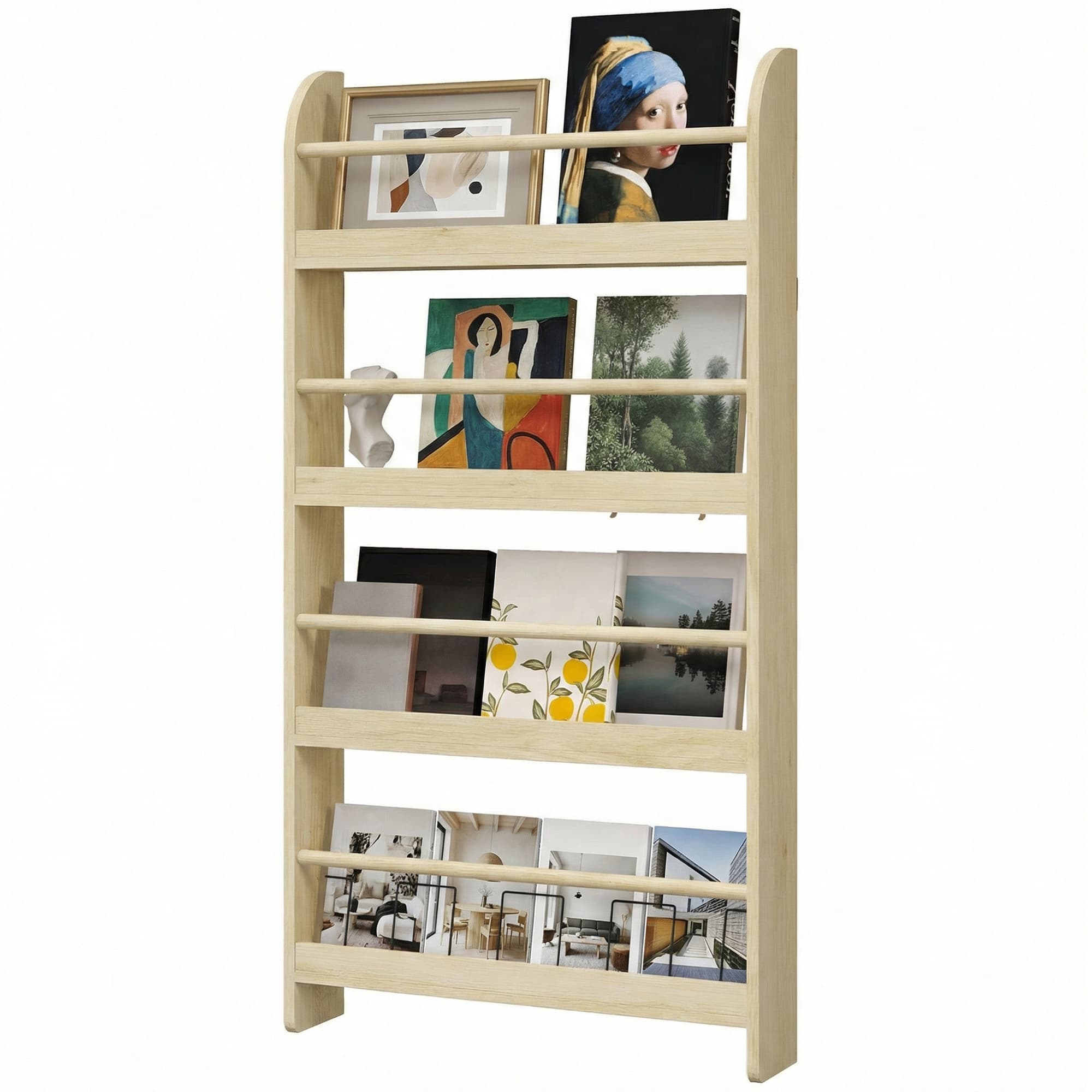 HOMCOM Étagère murale pour livres avec 4 étagères Bibliothèque enfant pour maison bureau Charge 30kg 59x12x113cm Naturel