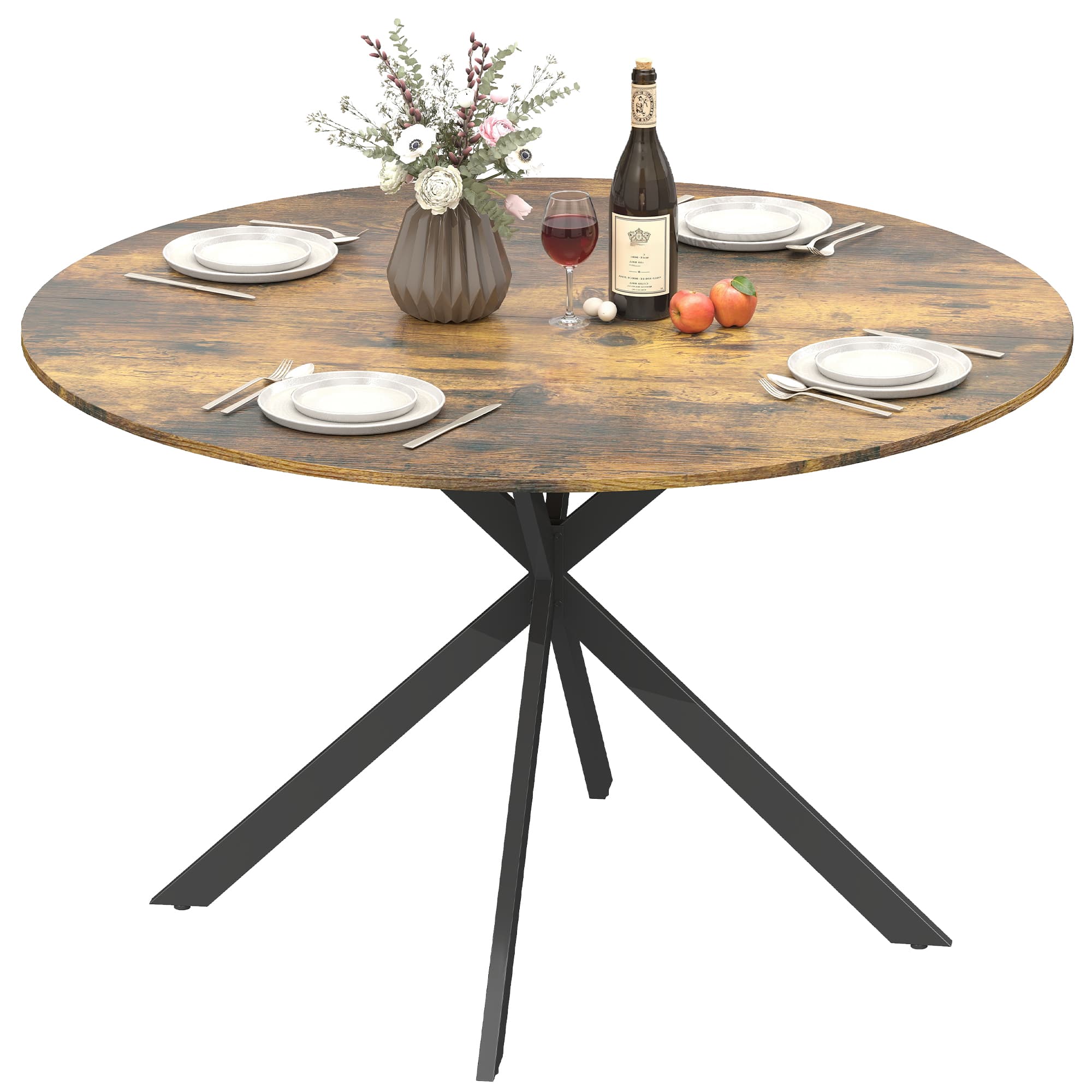 HOMCOM Table ronde pour 4 personnes, table de cuisine style industriel avec pieds en acier, pour salle à manger, cuisine, Brun rustique