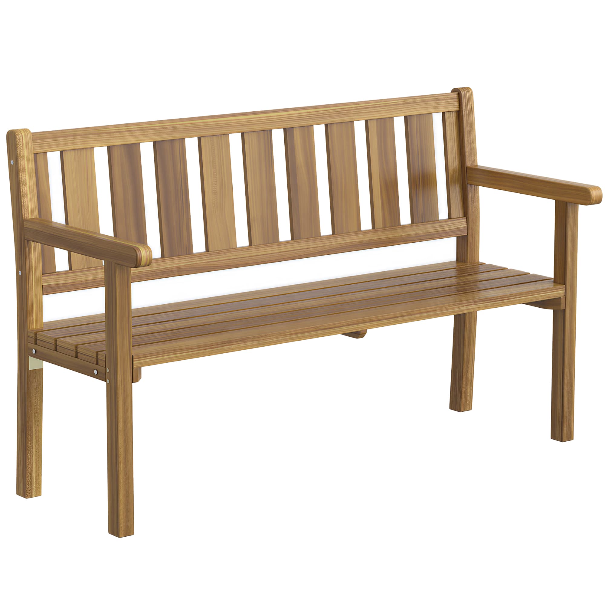 Outsunny Banc de jardin 2 places en bois de sapin à lattes, 150x57x93 cm, Couleur Teck
