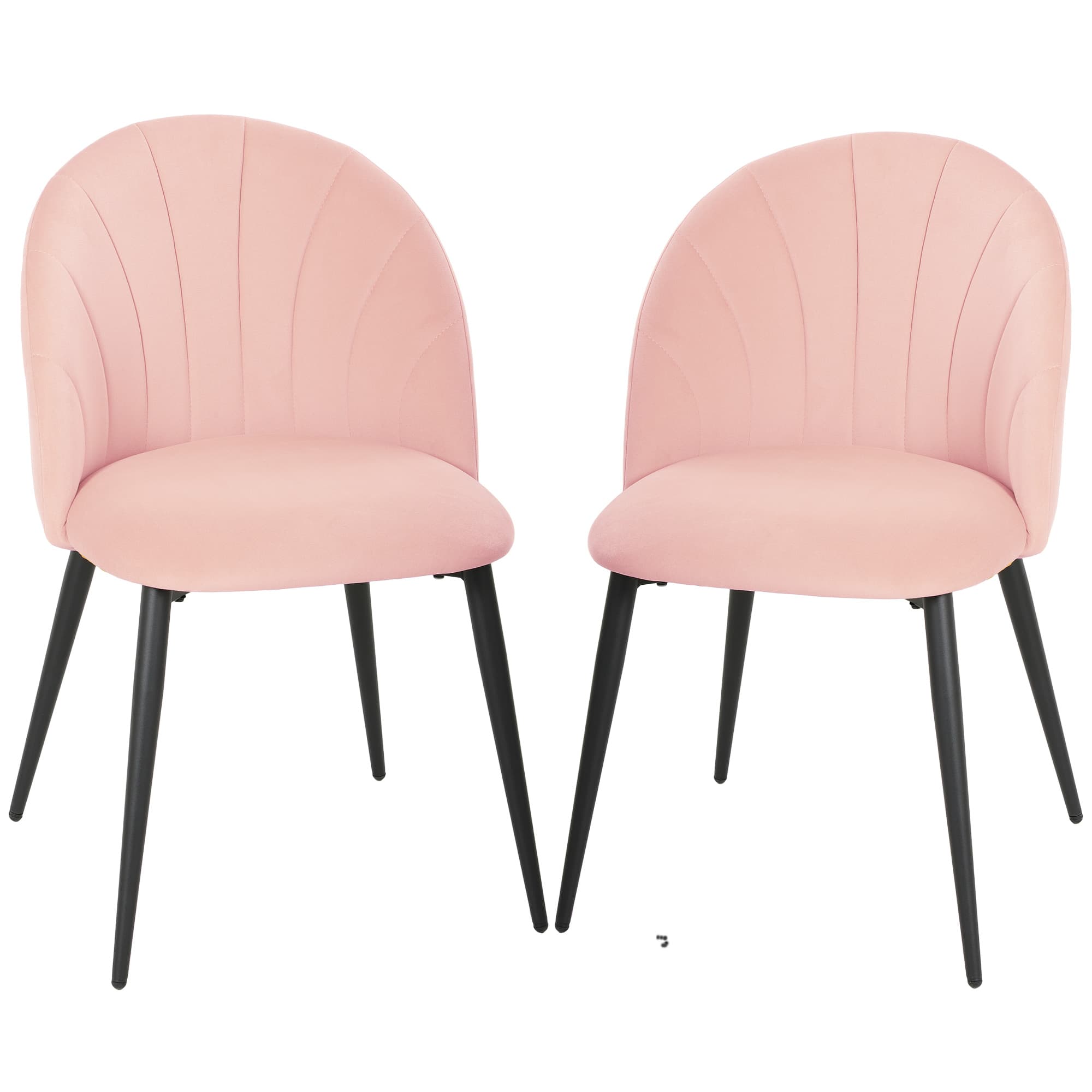 HOMCOM Set 2 chaises de salle à manger rembourrées avec dossier en coquille en velours, 52x55x79 cm, Rose