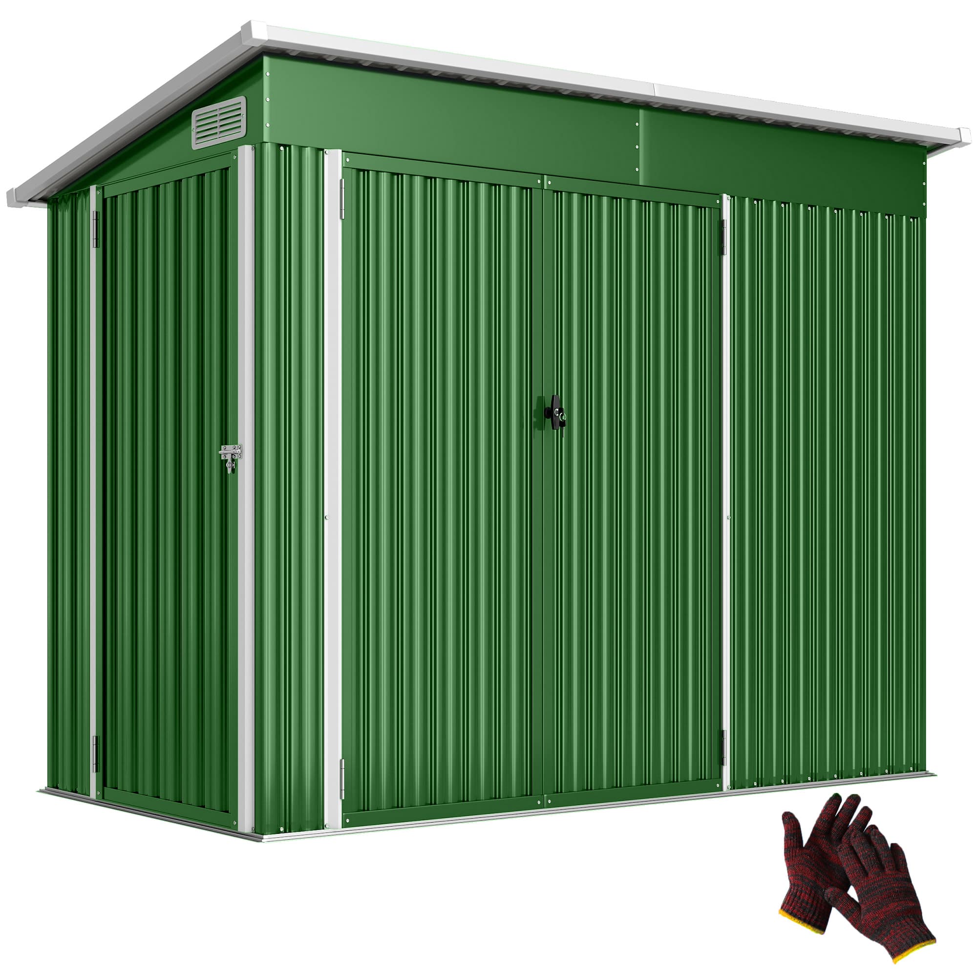 Outsunny Abri de jardin extérieur 2,7 m2 234x132x185 cm avec triple porte, serrure et grilles de ventilation, vert