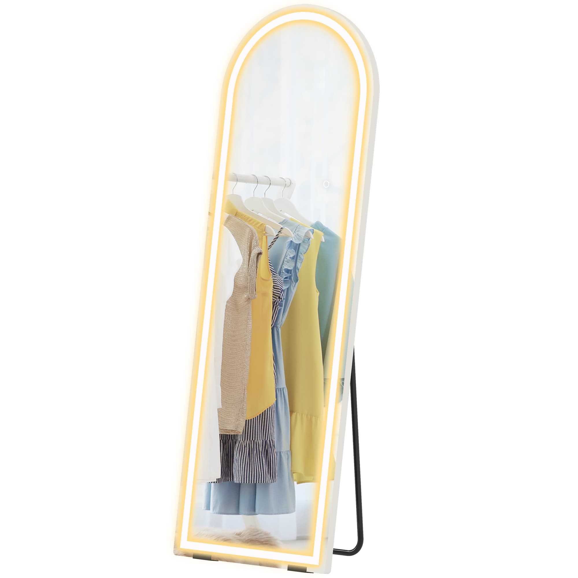 HOMCOM Miroir sur Pied Pleine Longueur avec Éclairage 150x50cm Arqué sans Cadre 3 Températures de Couleur Luminosité Réglable Transparent