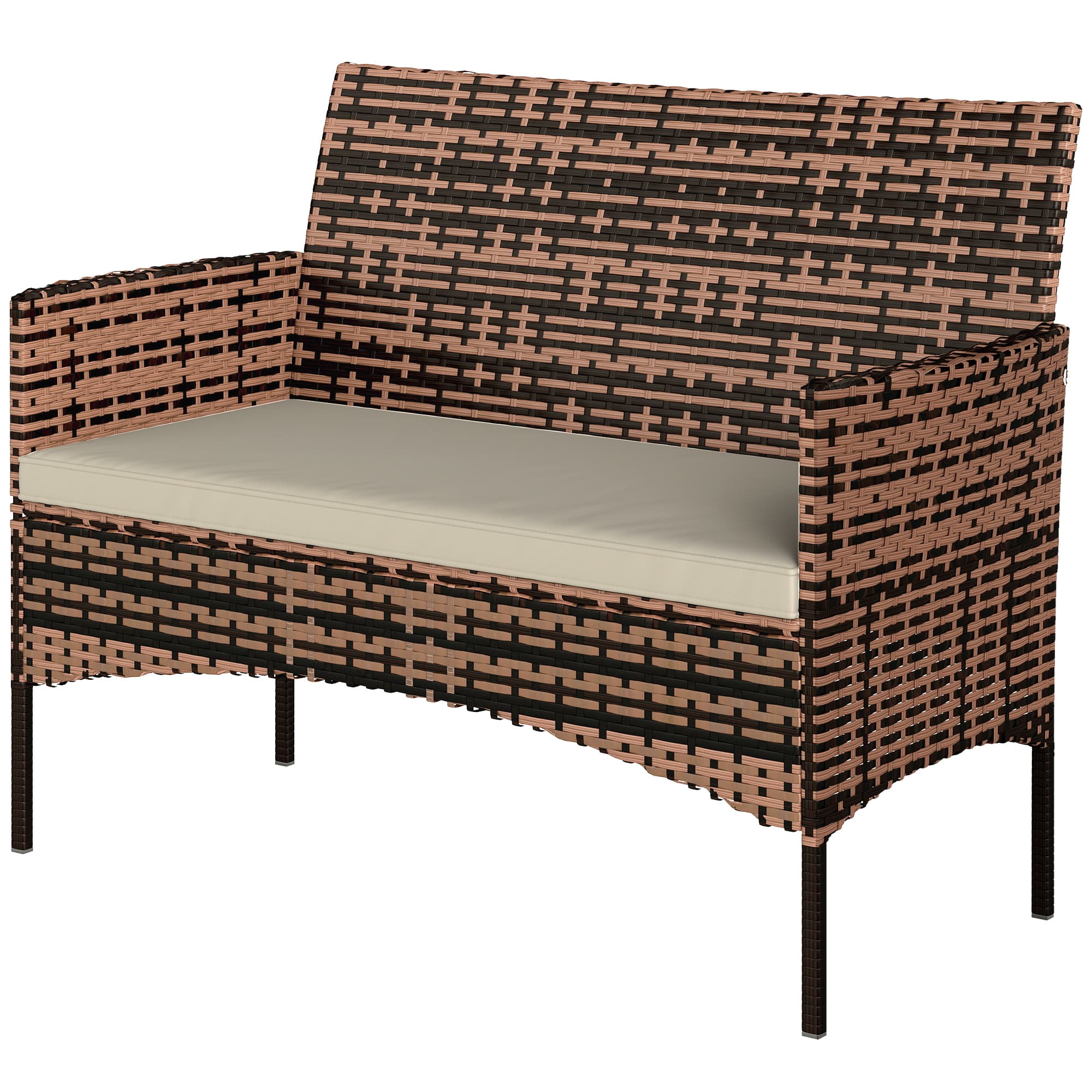Outsunny Canapé de jardin 2 places en rotin PE-rotin pour terrasse extérieure avec coussin, patins antidérapants, structure en acier, kaki