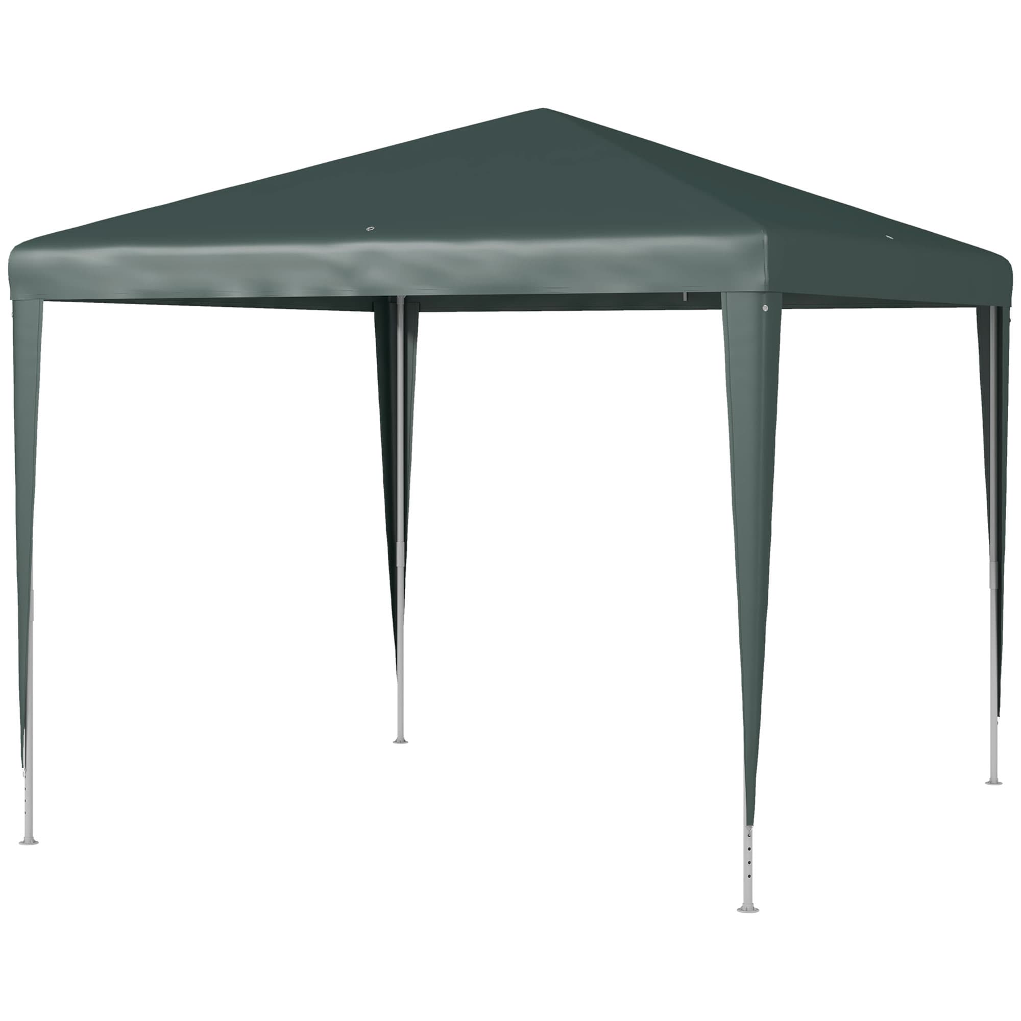 Outsunny Gazebo de Jardin 2.7x2.7 m avec piquets et cordes, ossature en acier et revêtement en PE, Vert foncé