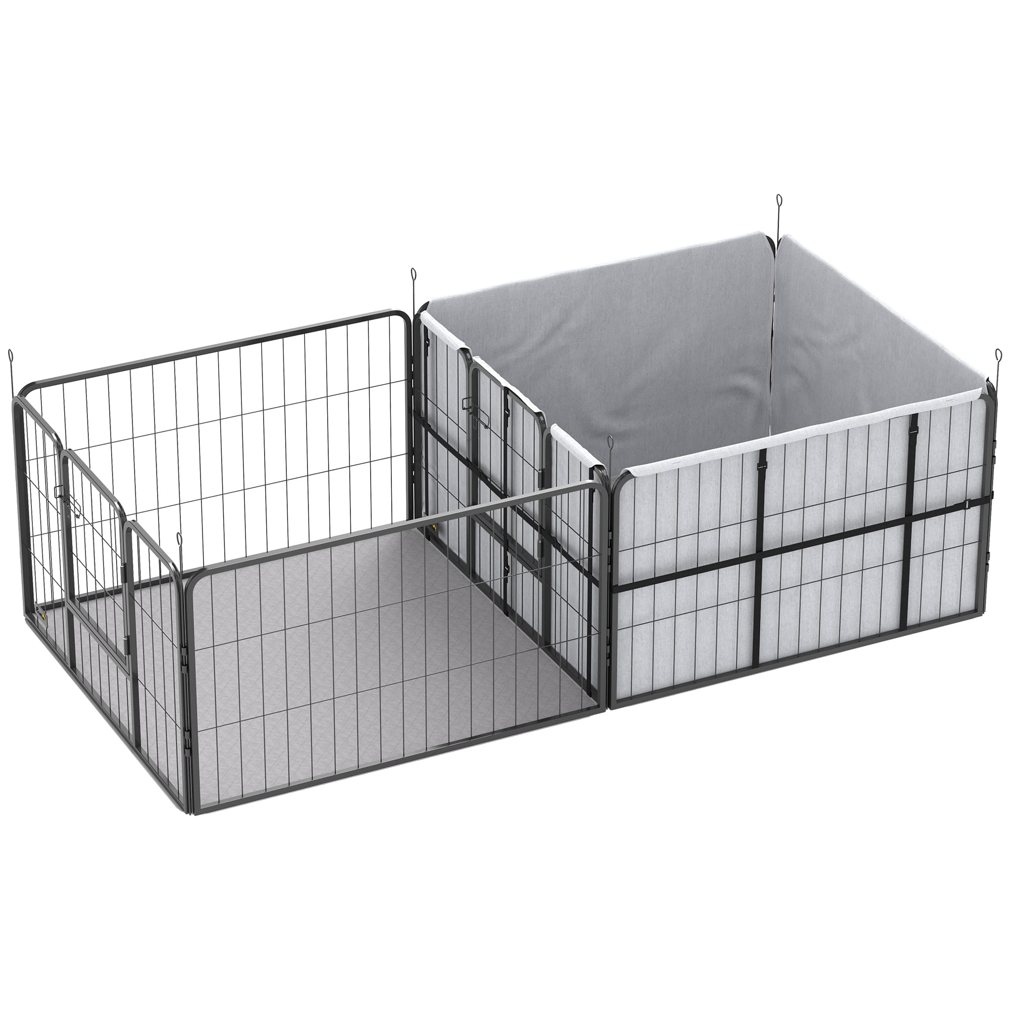 PawHut Caisse de mise bas pour chiots, parc pour chiots 7 panneaux, 2 zones, tapis lavable, 203x102x60cm Noir