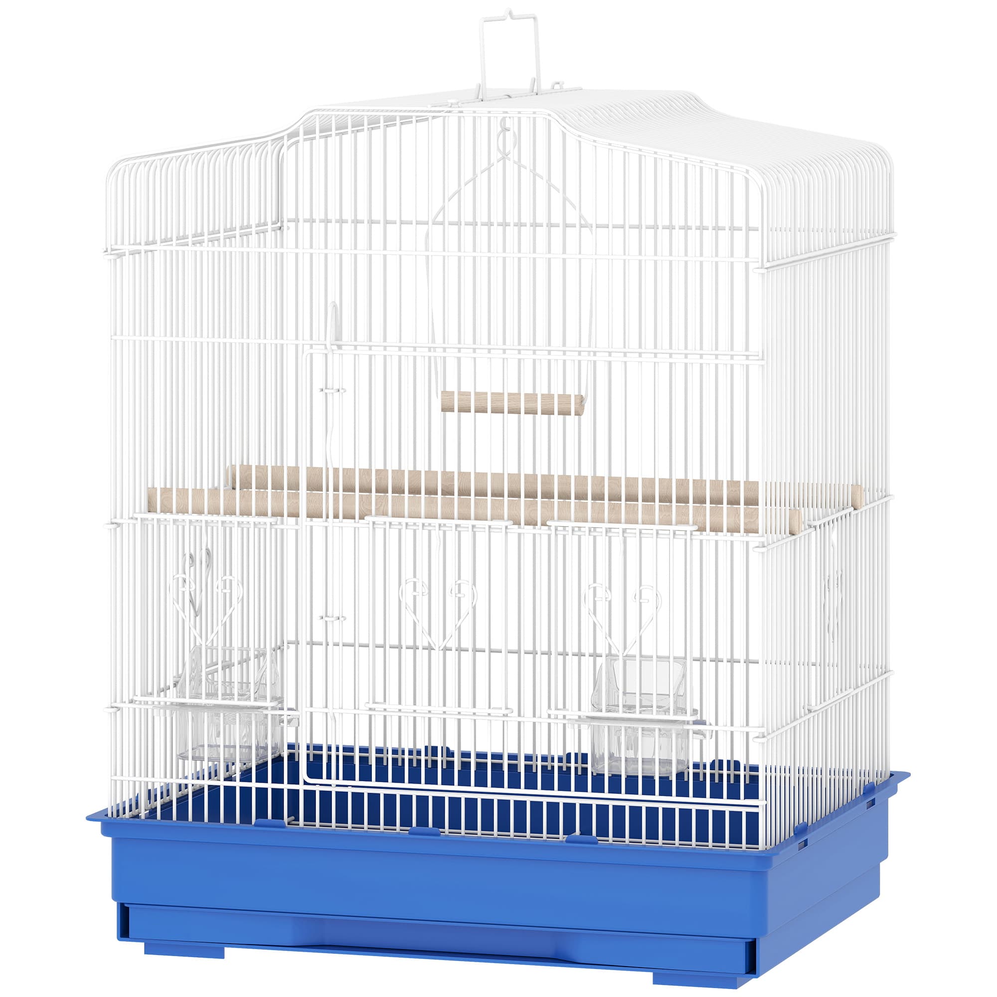 PawHut Cage pour oiseaux Volière en acier avec 2 mangeoires 2 perchoirs Balançoire et plateau amovible Poignée 46,5x36x59 cm Bleu