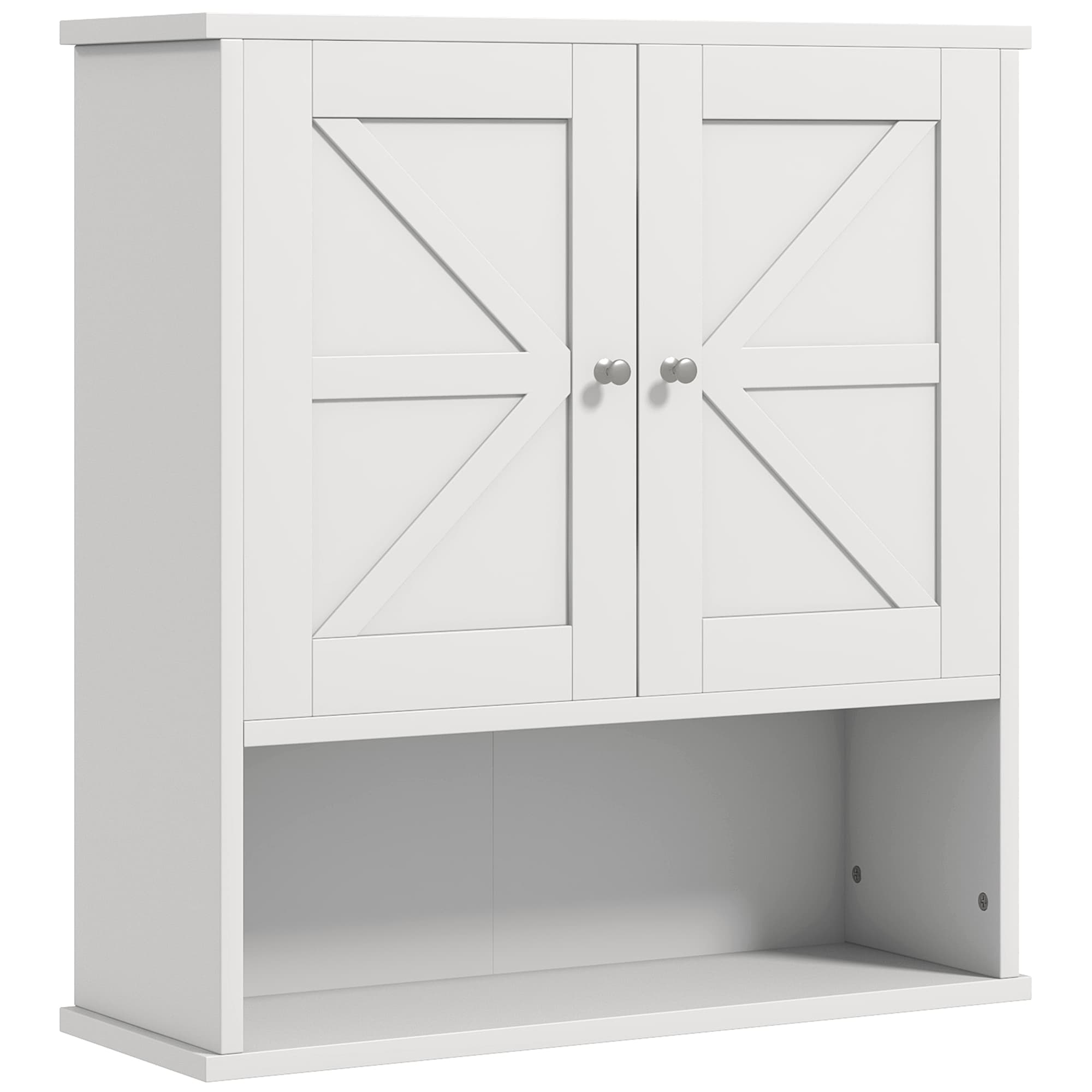 kleankin Armoire de Salle de Bain Murale Meuble de Salle de Bain Suspendu Rustique avec Compartiment Étagère Réglable 2 Portes Blanc