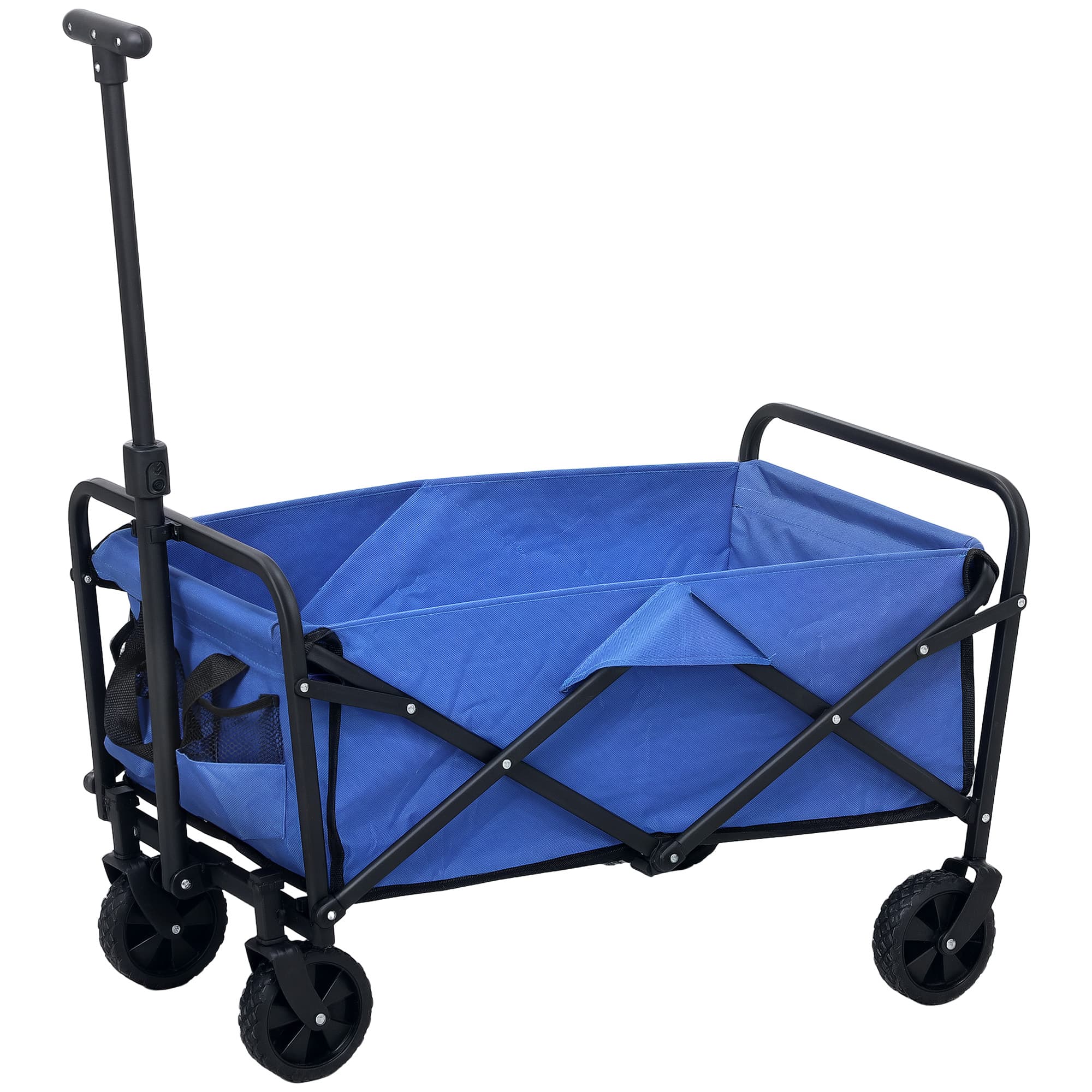 Outsunny Chariot de jardin 62 L pliable avec poignée réglable, en métal et tissu Oxford, 76x48x86 cm, Bleu