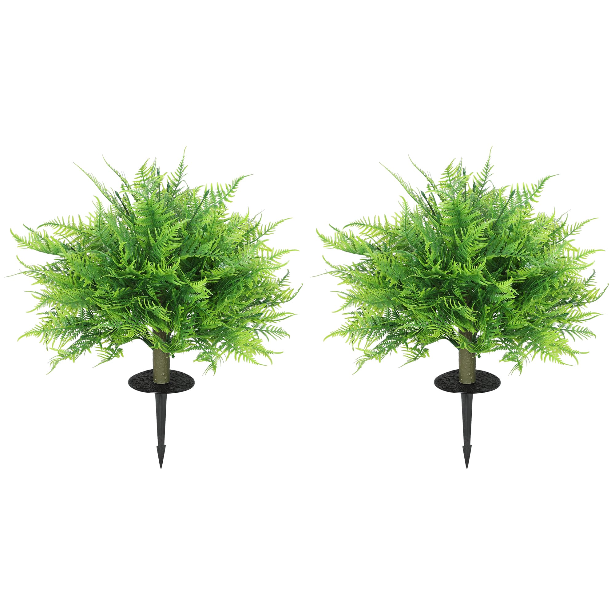 HOMCOM Touffes de fougère de Boston artificielles résistantes aux UV, plantes artificielles avec piquets, lot de 2, 60 cm pour jardin, véranda