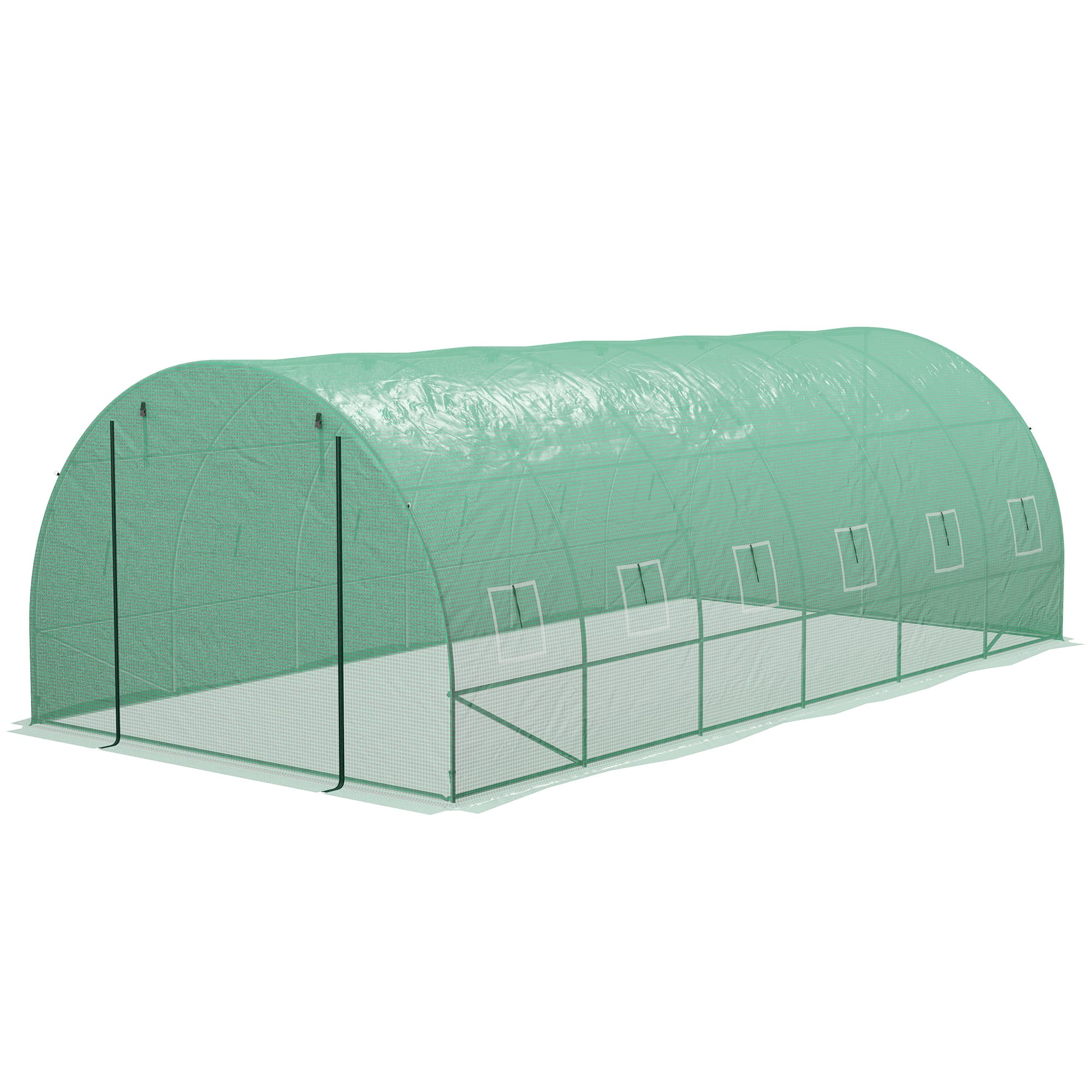 Outsunny Serre tunnel 6x3x2 m avec système d'arrosage intégré 12 fenêtres à mailles et 1 porte enroulable vert