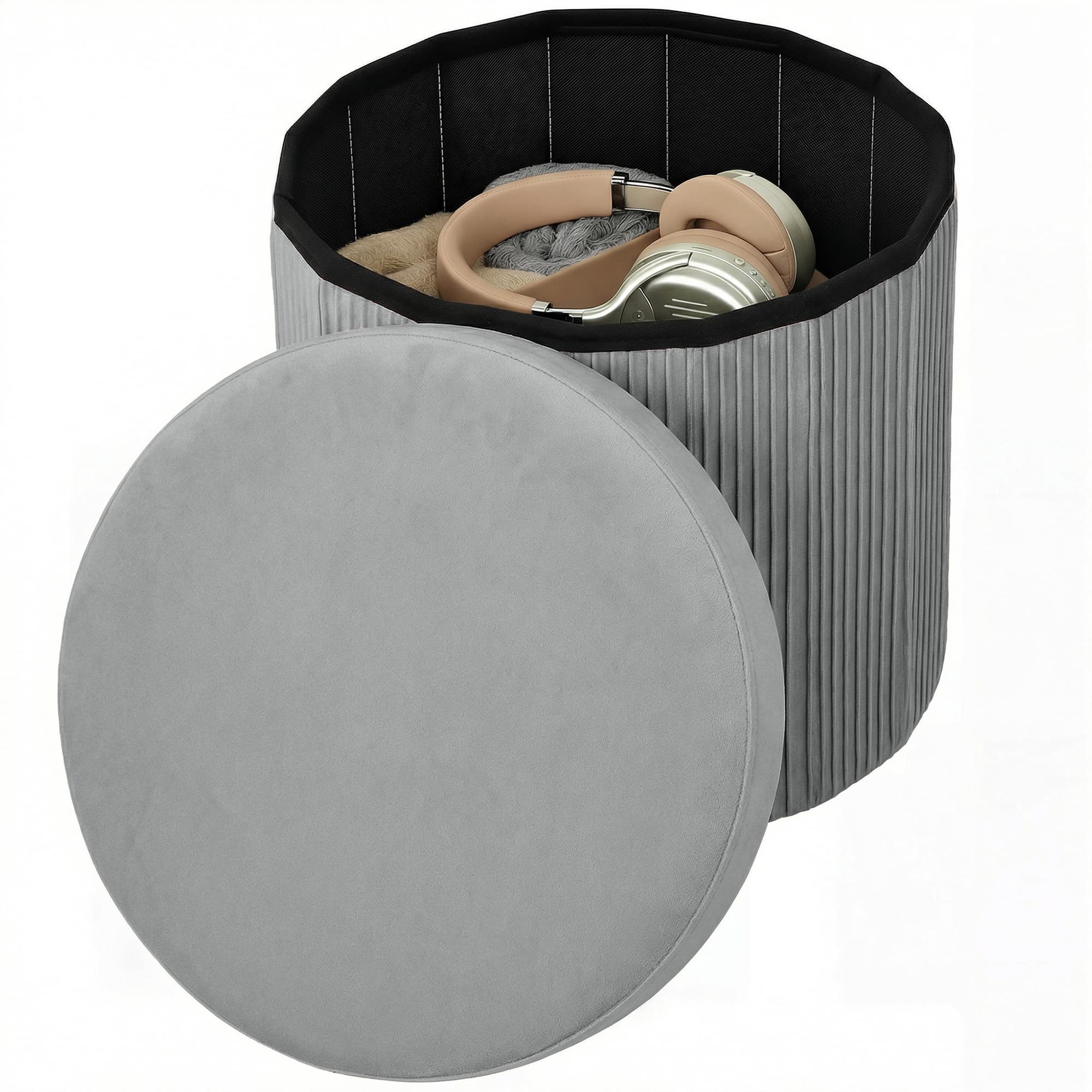 HOMCOM Pouf de Rangement Banc de Rangement Pliable 35 L 38x38x38 cm Revêtement en Velours Coffre de Rangement Gris foncé