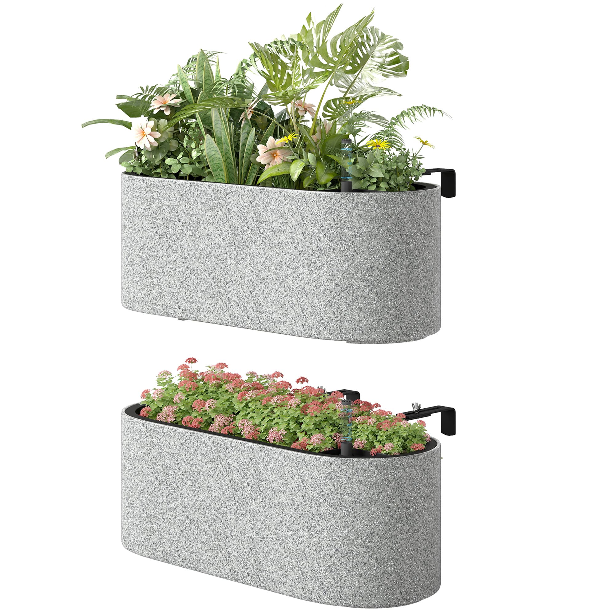 Outsunny Lot de 2 pots de fleurs suspendus avec système de drainage, trou et crochets 42 x 16 x 15 cm Gris clair