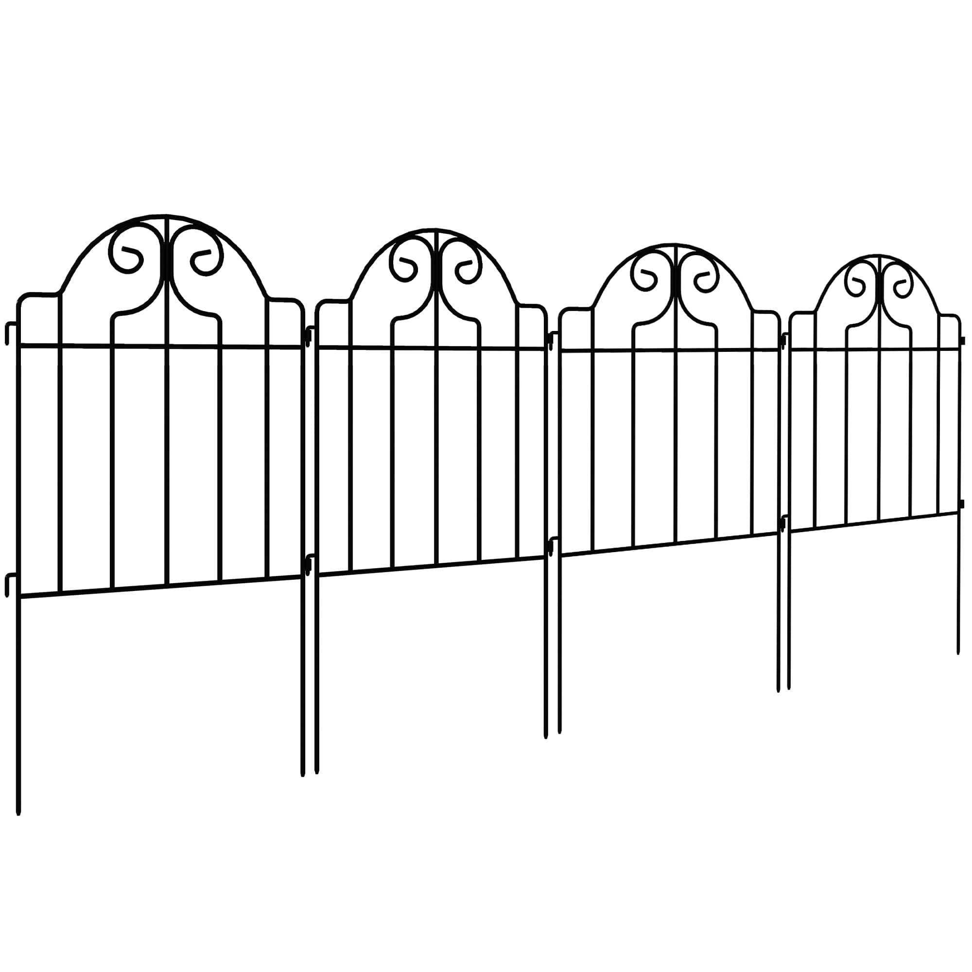 Outsunny Ensemble de 4 clôtures métalliques de jardin 125x57 cm au design arqué Résistantes Faciles à installer pour Patio Pelouse Noir