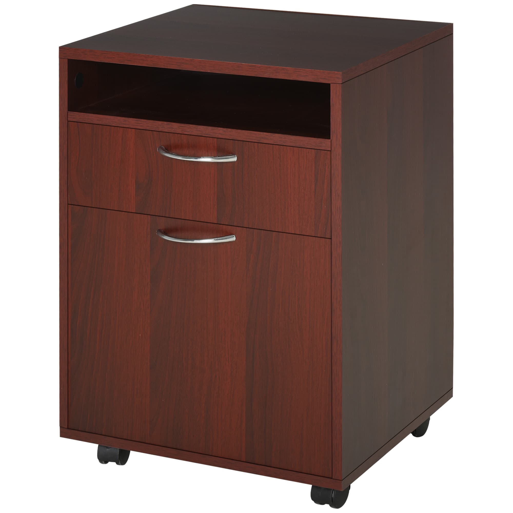 HOMCOM Caisson de bureau à roulettes Tiroir Compartiment Porte Classeur mobile pour bureau 40x35x60 cm Marron foncé
