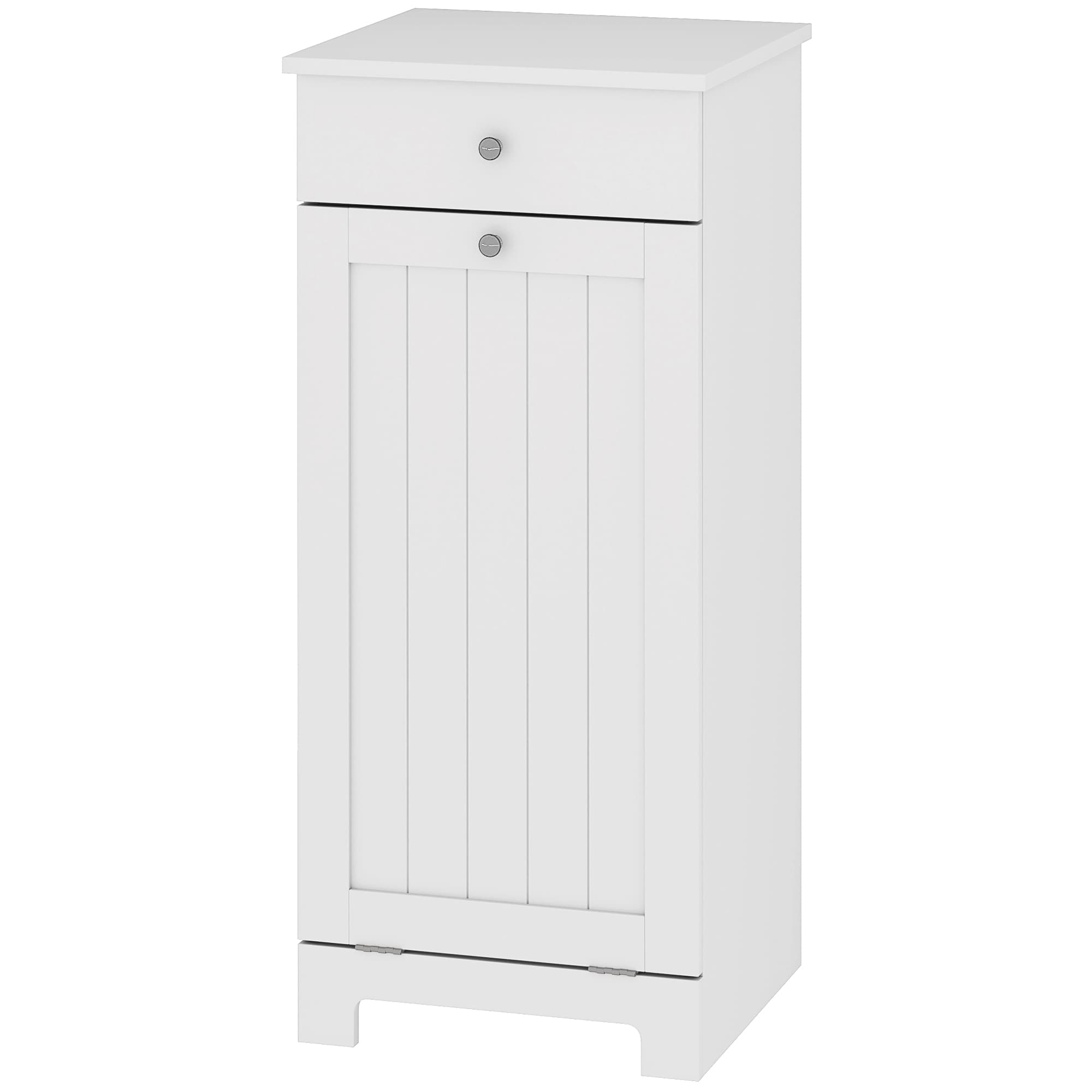 HOMCOM Armoire de Salle de Bain avec Panier à Linge Rabattable Meuble à Linge avec Sac en Tissu Pliable et Tiroir Blanc 40x38x90 cm