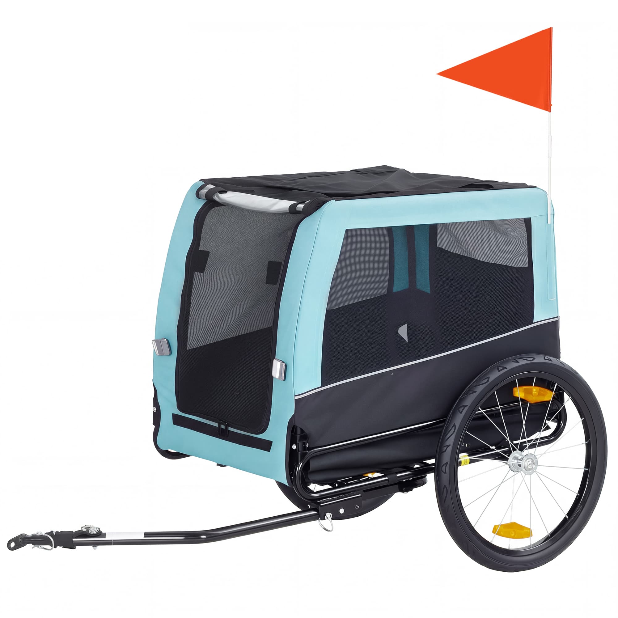 PawHut Remorque vélo pliable avec réflecteurs de sécurité, laisse, pour chiens moyens jusqu'à 20 kg 143 x 70 x 90 cm Bleu clair