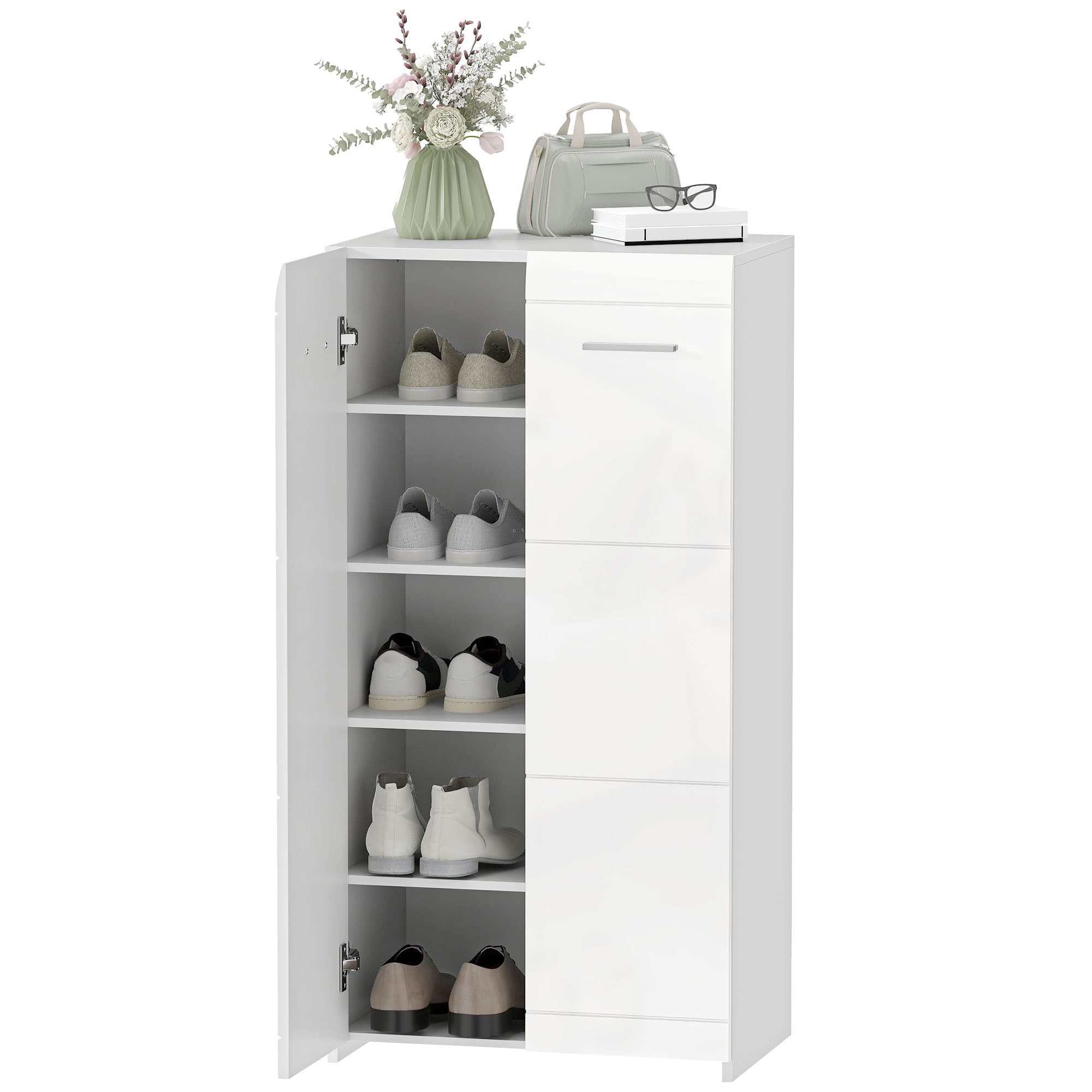 HOMCOM Armoire à chaussures laquée, rangement pour chaussures avec étagères réglables pour couloir, hall, capacité pour 10 paires, blanc