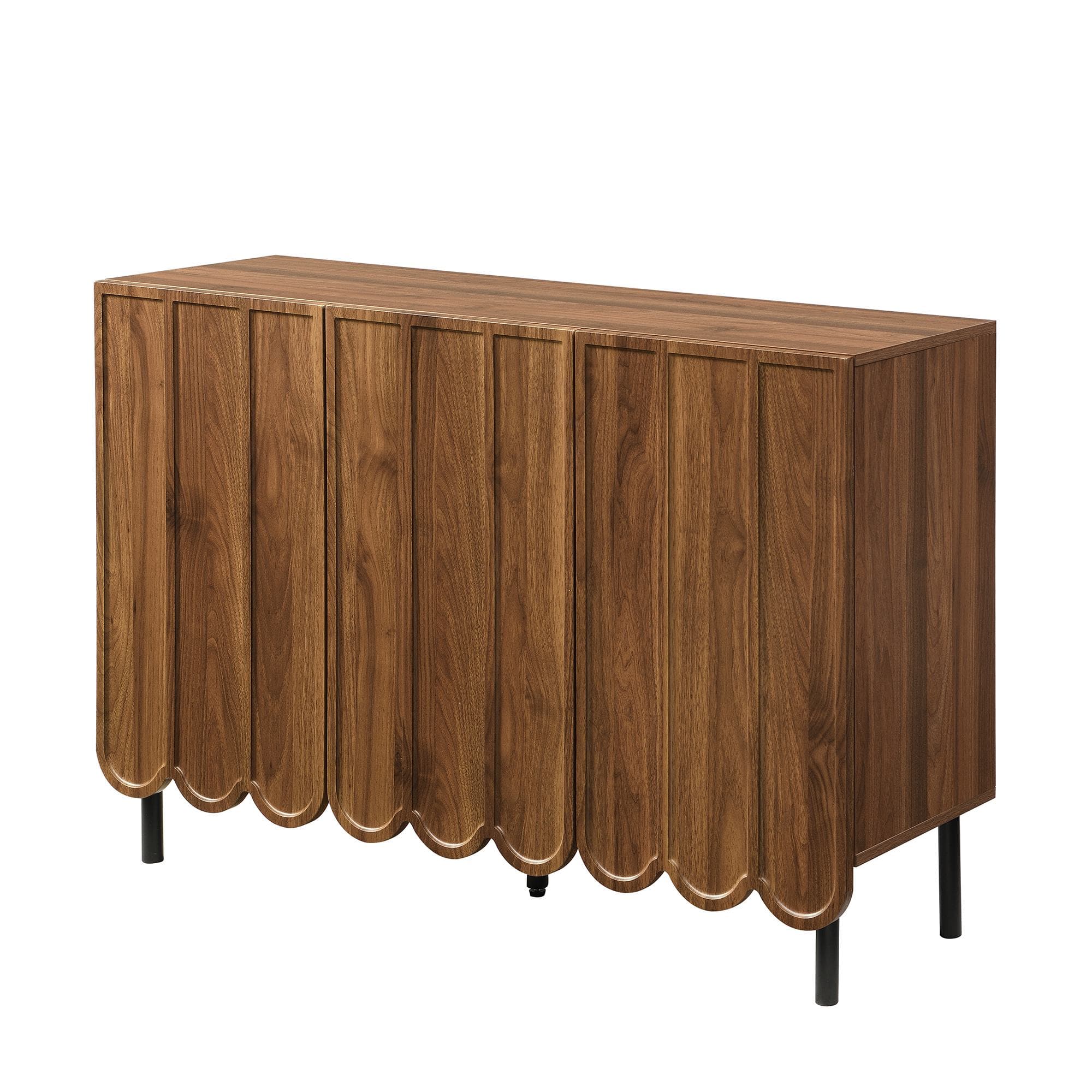 Buffet à portes ondulées, rangement pour salon, entrée & salle à manger, 120x35x80 cm, Marron