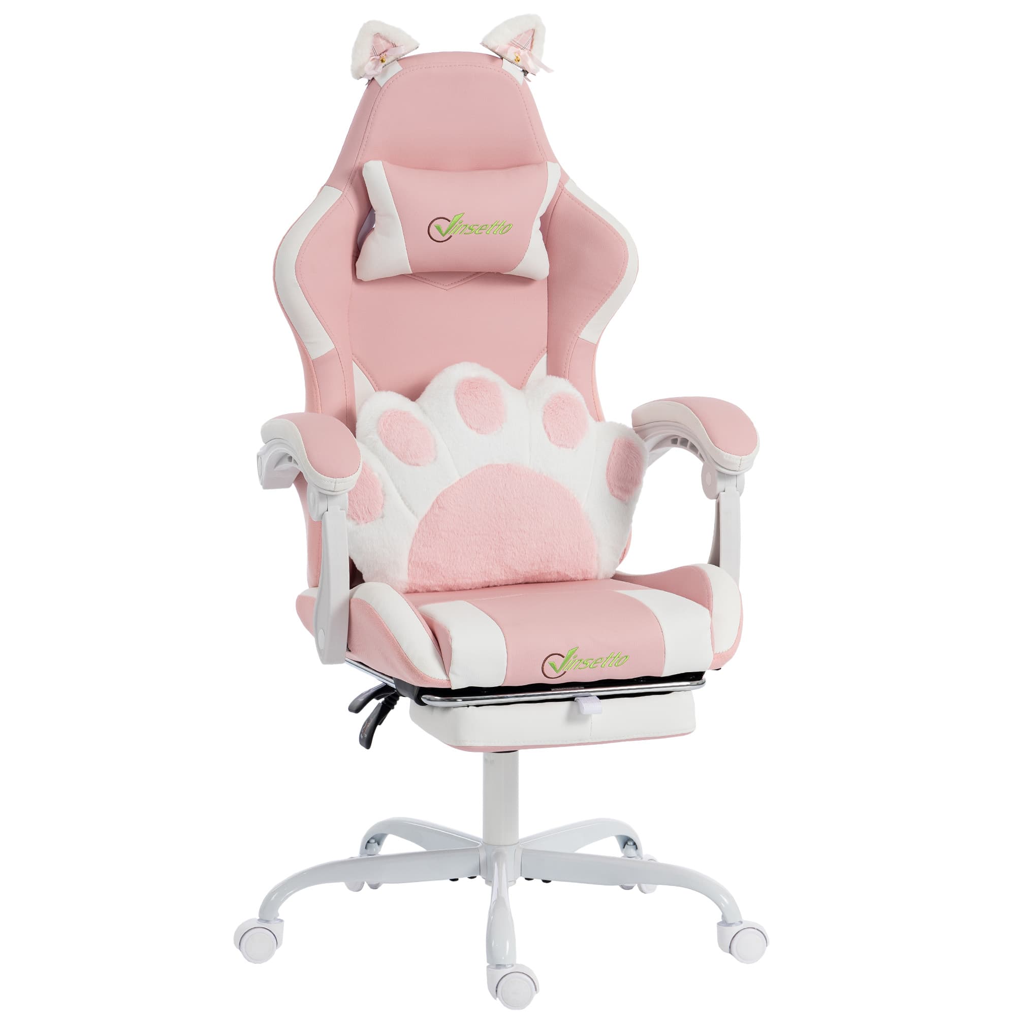 Vinsetto Chaise Gaming Fauteuil Gaming Ergonomique Inclinable Repose-pieds Rose